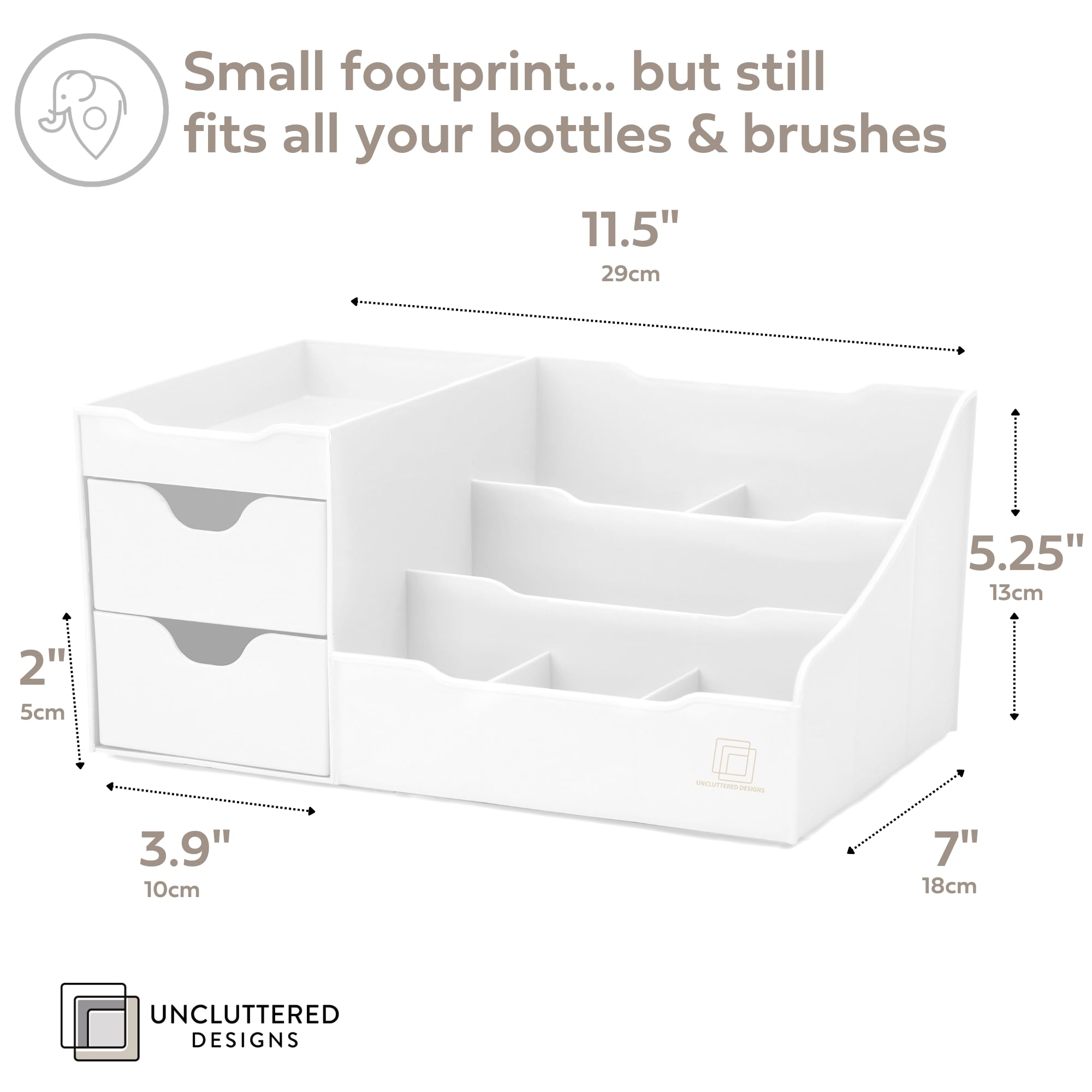 Uncluttered Designs White Makeup Organizer With Drawers-Modern Countertop & Bathroom Sink Storage-Small Dresser Cosmetic Holder for Beauty  Hair  Perfume & Skincare-Girl Vanity Toiletry Tool Caddy