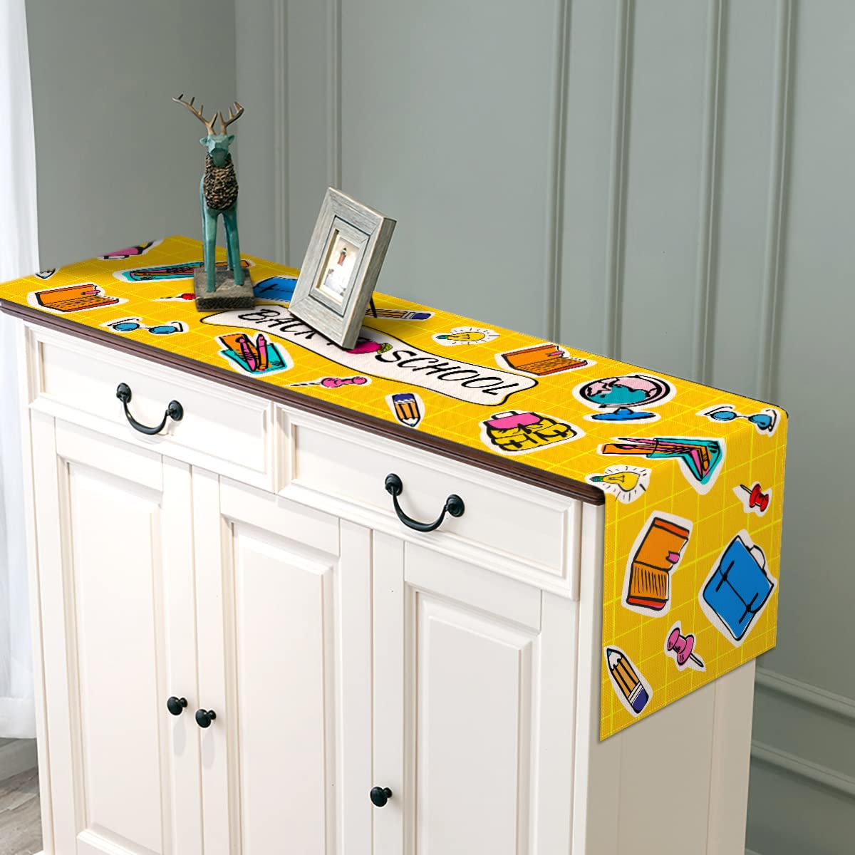 Sunwer Welcome Back To School Table Runner First Day Of School Party Indoor Outdoor Table Cover Decoration Home Kitchen Dining R