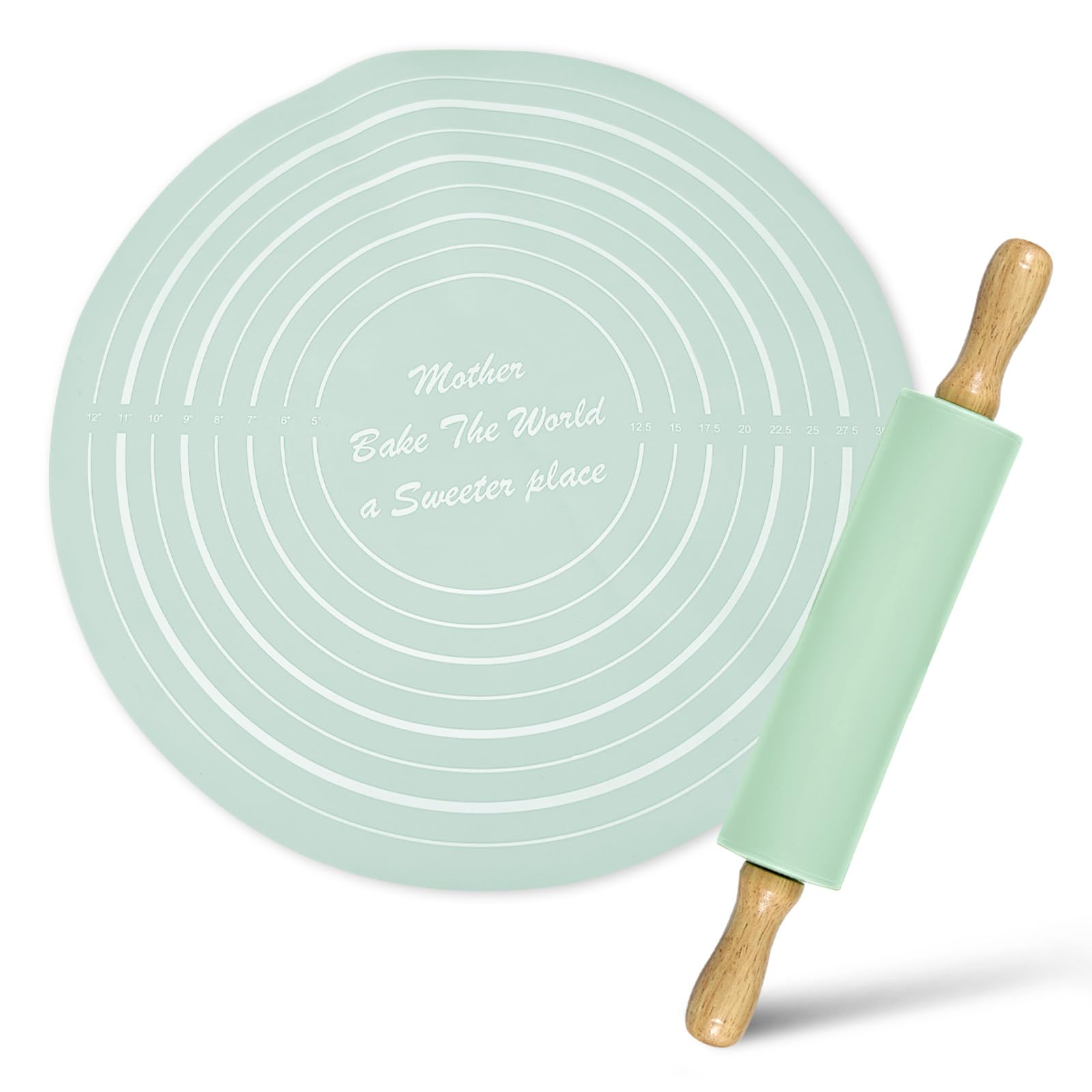 BangBoom Silicone Rolling Pin Backing Mat Set, 13 Dough Roller with Non Stick Pastry Sheet, Small Fondant Roller Round Kneading 