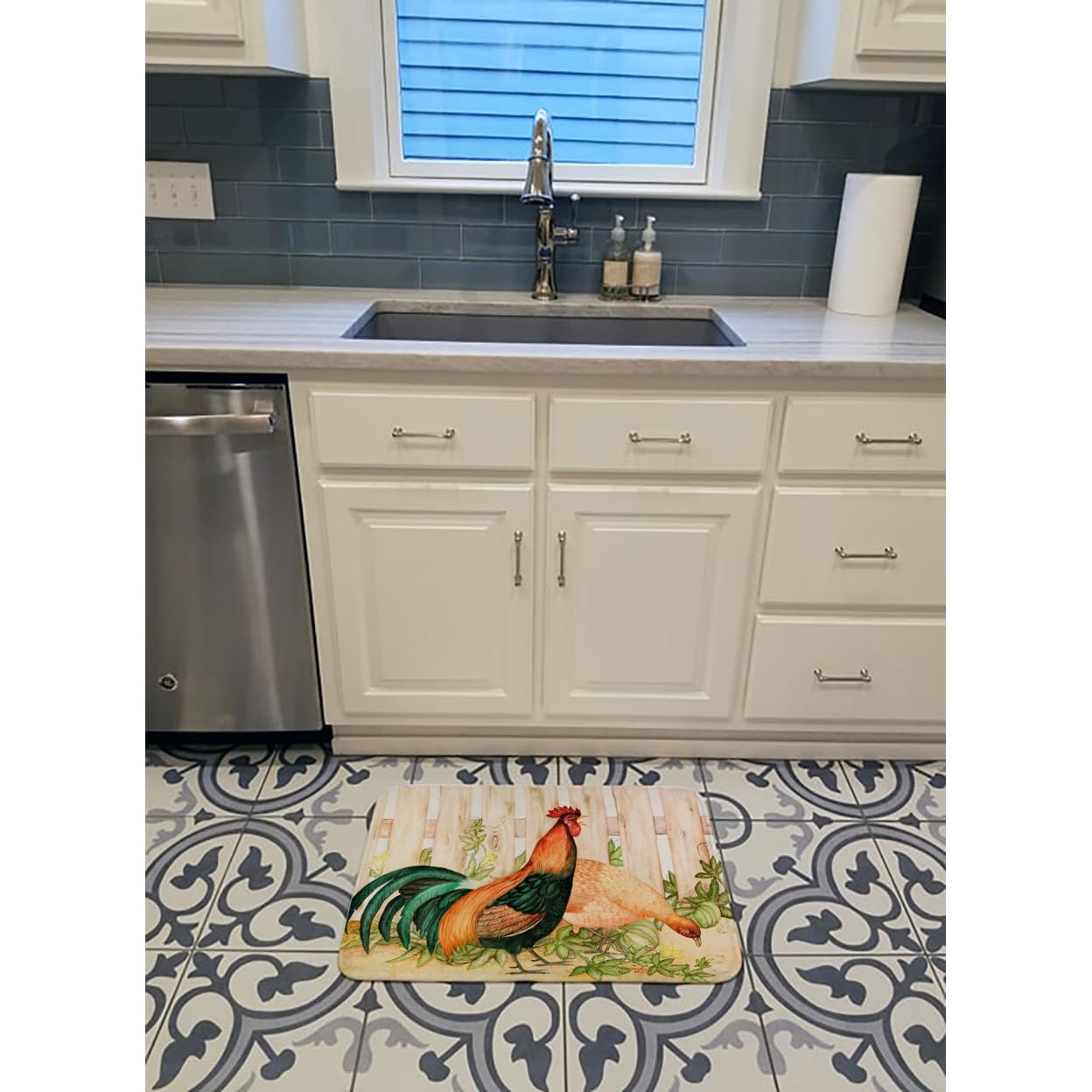 Chicken and Rooster by Ferris Hotard Machine Washable Memory Foam Mat