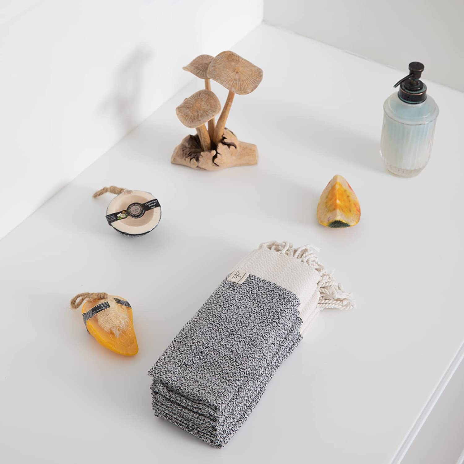 Smyrna Turkish Cotton Wash Cloths Pack of 6  100% Natural Cotton  12''x12''  Versatile Bath Towels for Bathroom  Hotel  SPA  Ultra Soft  Absorbent  Prewashed and Quick Dry Turkish Hand Towels (Gray)