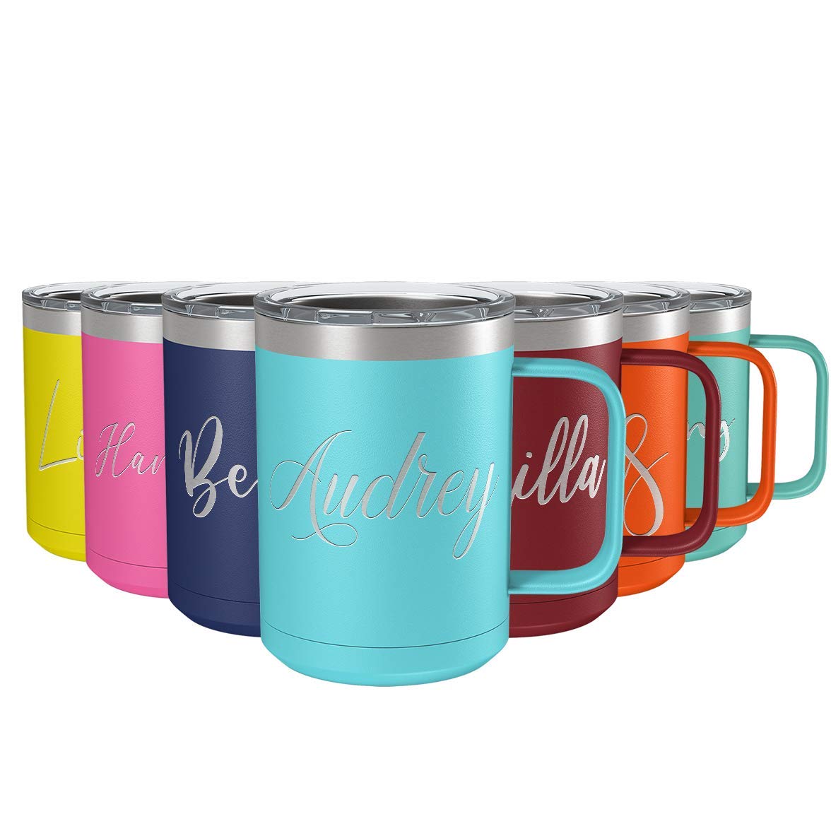 Personalized Coffee Mug Lite Blue Matte Finish 15 oz with Handle Custom Engraved Gift Stainless Steel Vacuum Insulated Cup