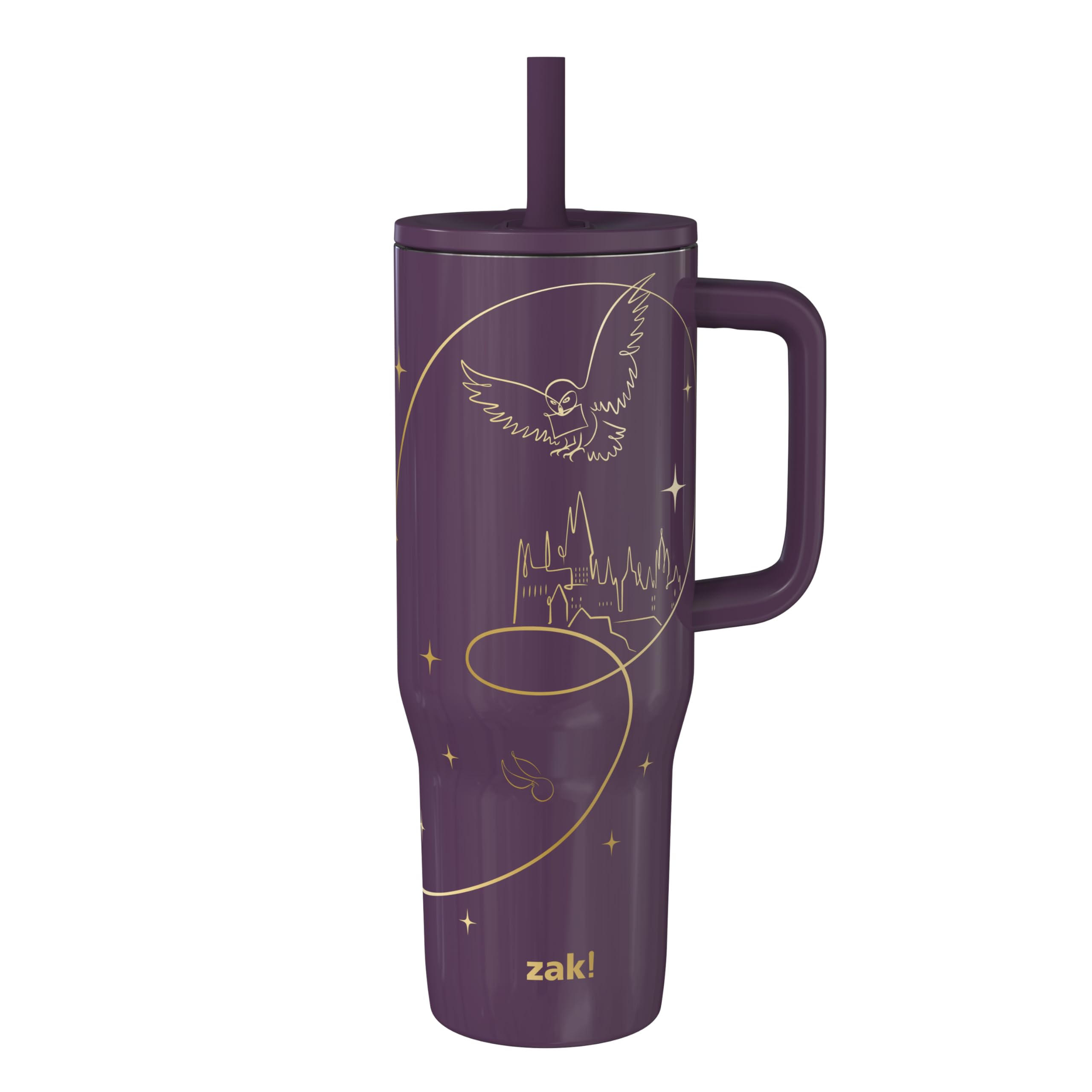 Zak Designs Harry Potter Sutton Travel Tumbler for On the Go, 30oz Stainless Steel with Vacuum Insulation, Silicone Straw, and C