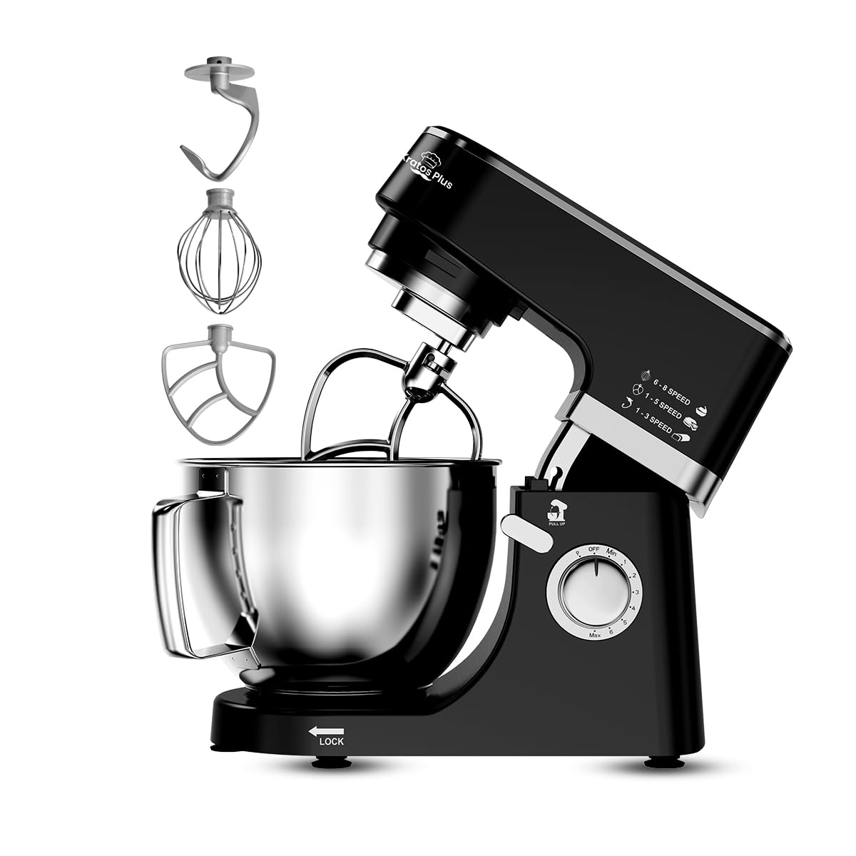 INALSA Stand Mixer 1200W|Pure Copper Motor|5.3L SS Bowl With Splash Guard|Metal Gears for Extra Durability|Accessories Included|