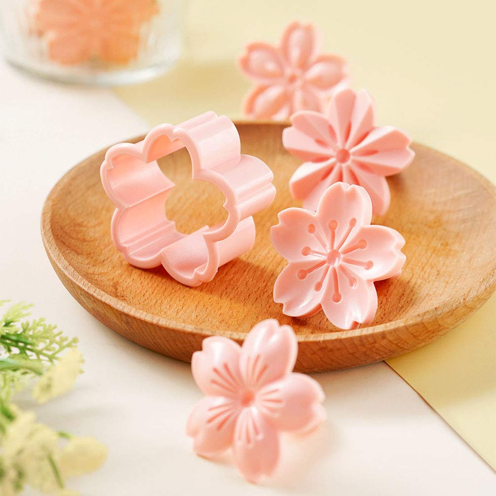 Goeielewe Pastry/Cookie/Fondant Stamper, 2-Inch Press Cookies Mold With 4 Stamps Pink Cherry Blossom Shape Flower Hand Pressure