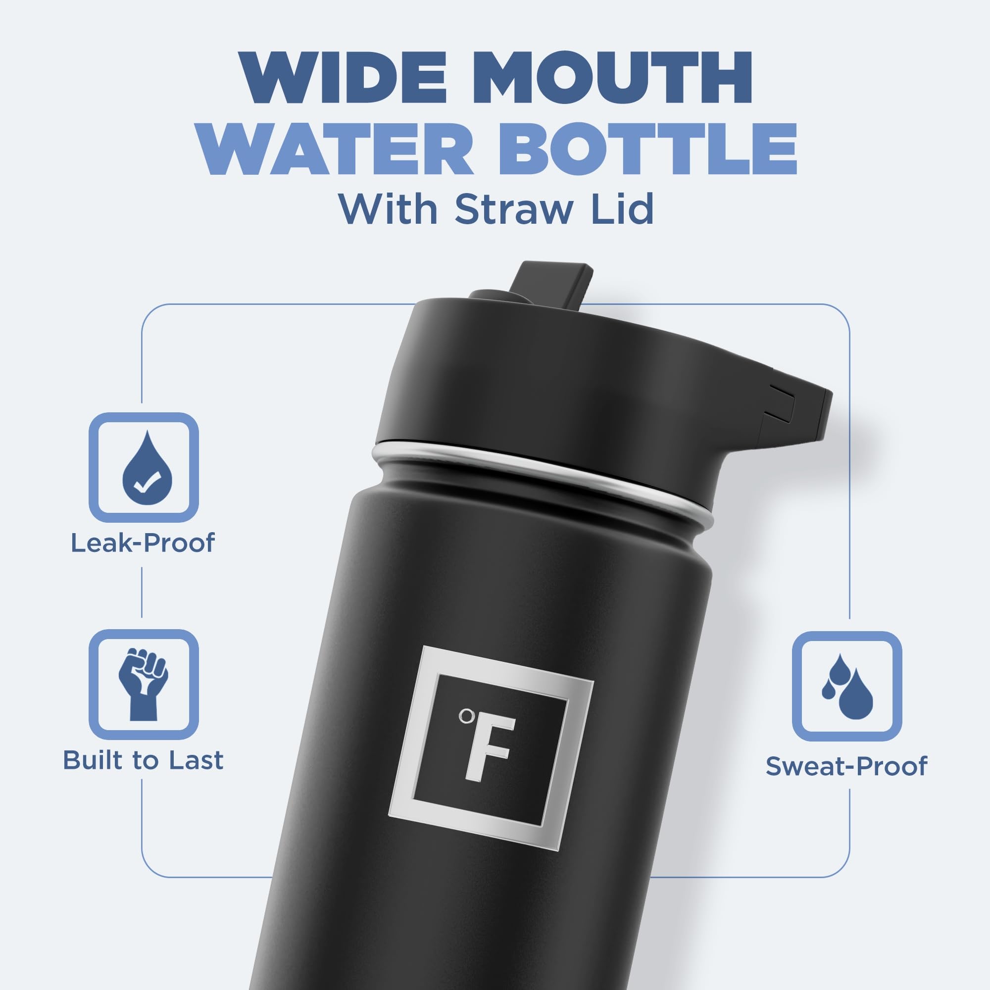 Iron Flask Camping & Hiking Hydration Flask With 3 Lids - Stainless Steel, Double Walled & Vacuum Insulated Water Bottle - Leak