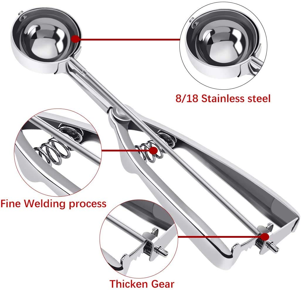 Linwnil Cookie Scoop Set - Small/1 Tablespoon, Medium/2 Tablespoon, Large/3 Tablespoon - Ice Cream Scoop Set, 18/8 Stainless Ste