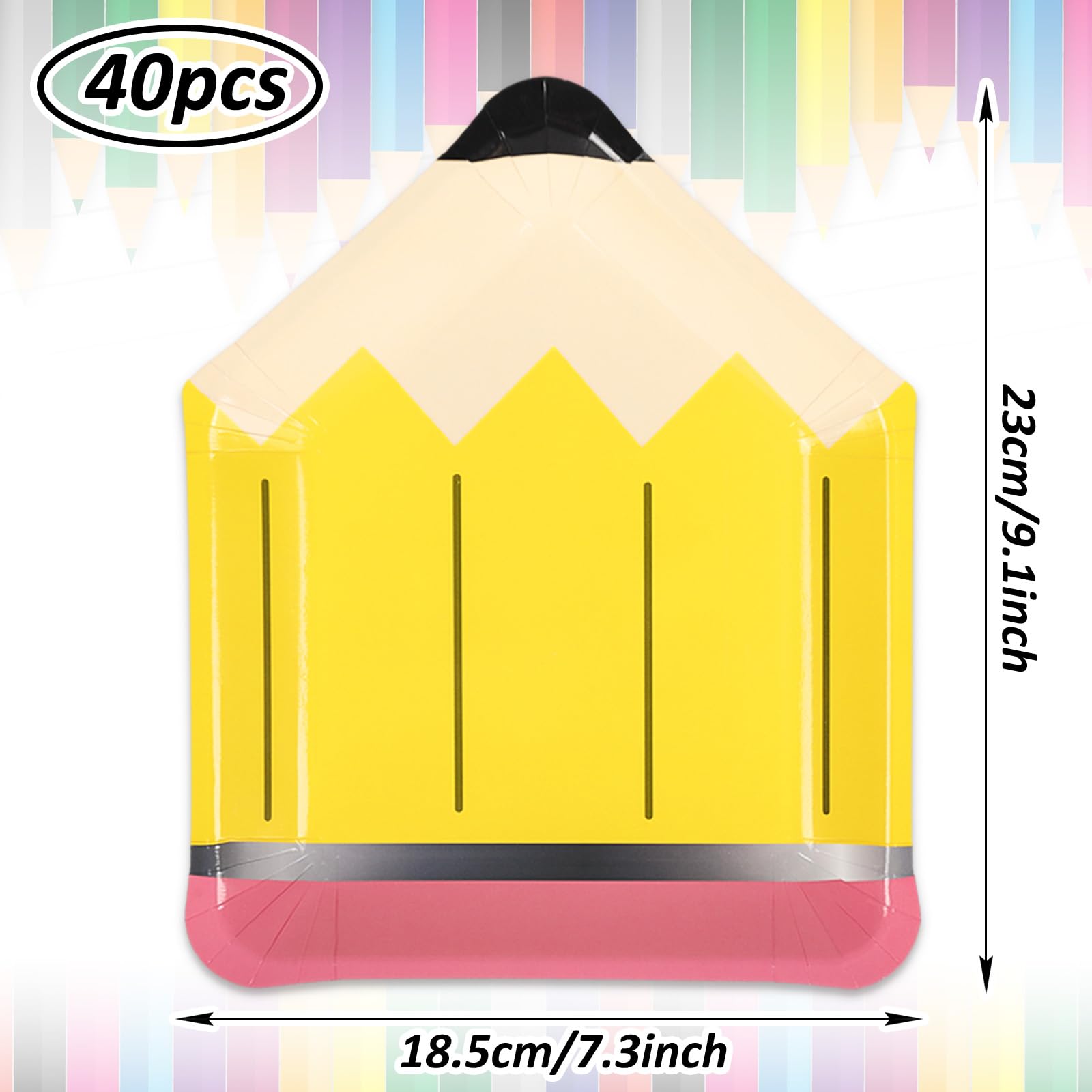 Anydesign 40Pcs Back To School Pencil Paper Plates First Day Of School Disposable Plates 4 Colors Preschool Graduate Decorative