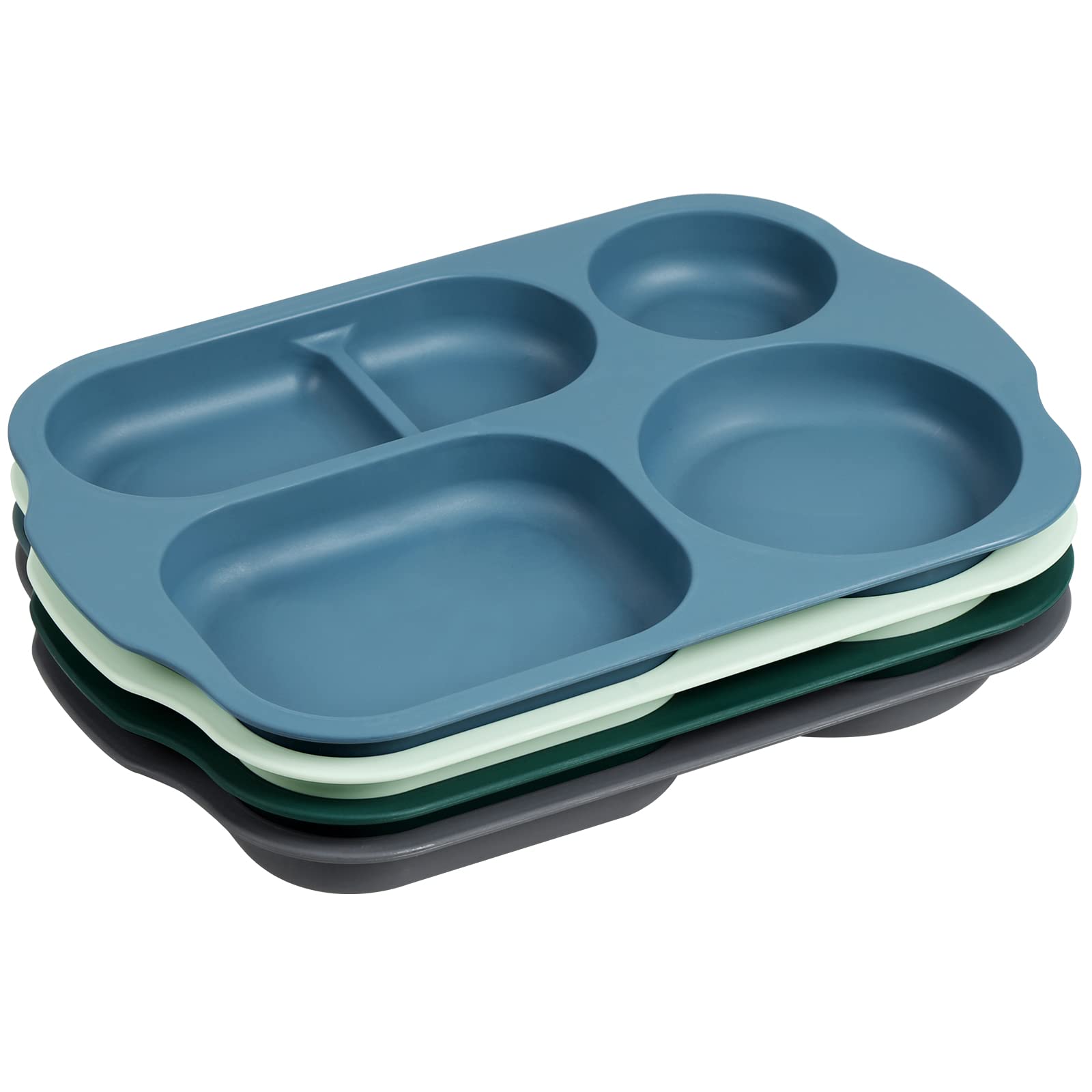 Shopwithgreen Divided Plates For Kids Adults, 12 Inch (4Pcs) Plastic Unbreakable Section Plates, Large Lightweight Reusable Comp
