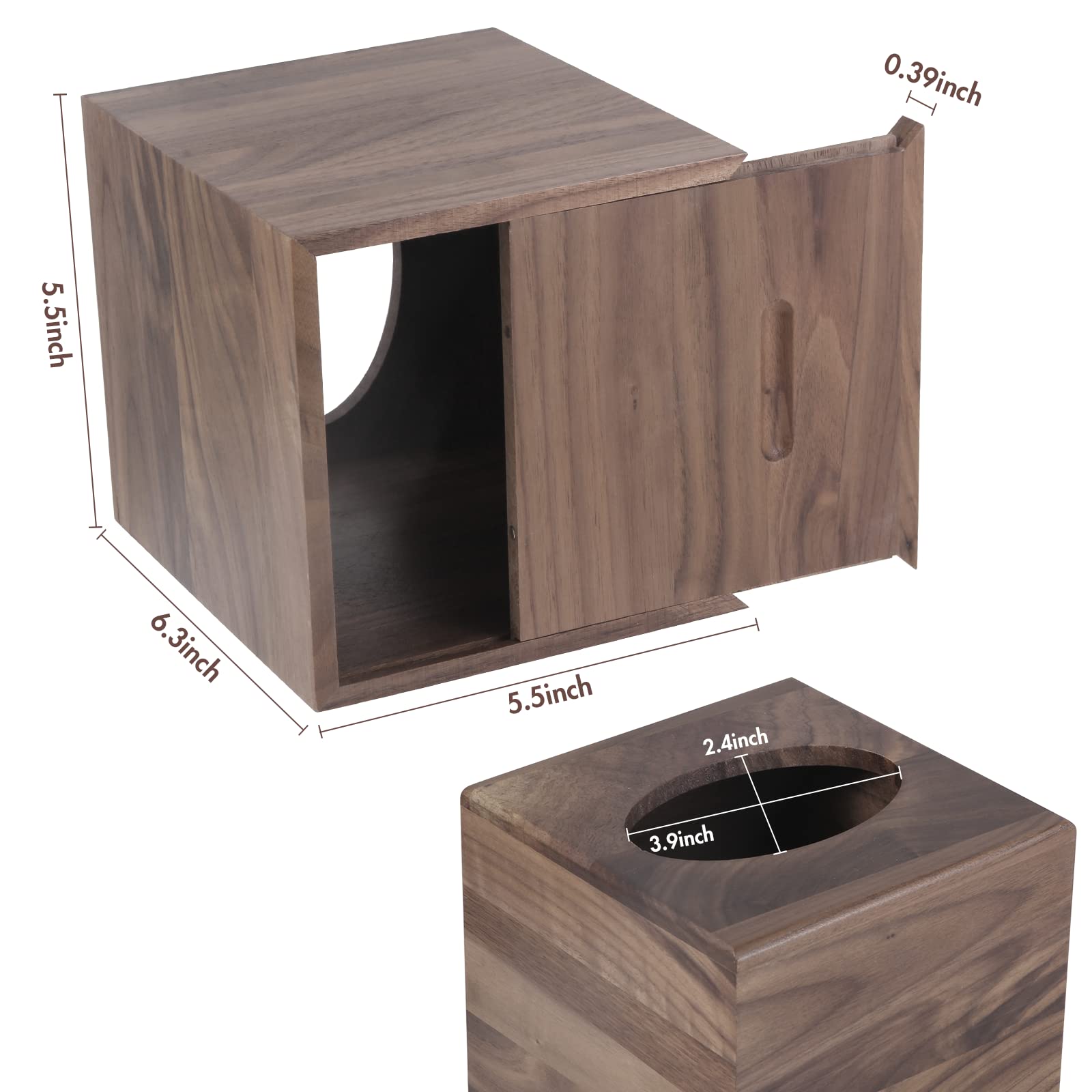 Reviaras Tissue Box Cover, Walnut Wood Tissue Box Cover With Slide-Out Bottom, Tissue Box Cover Square For Bathroom, Bedroom, Di