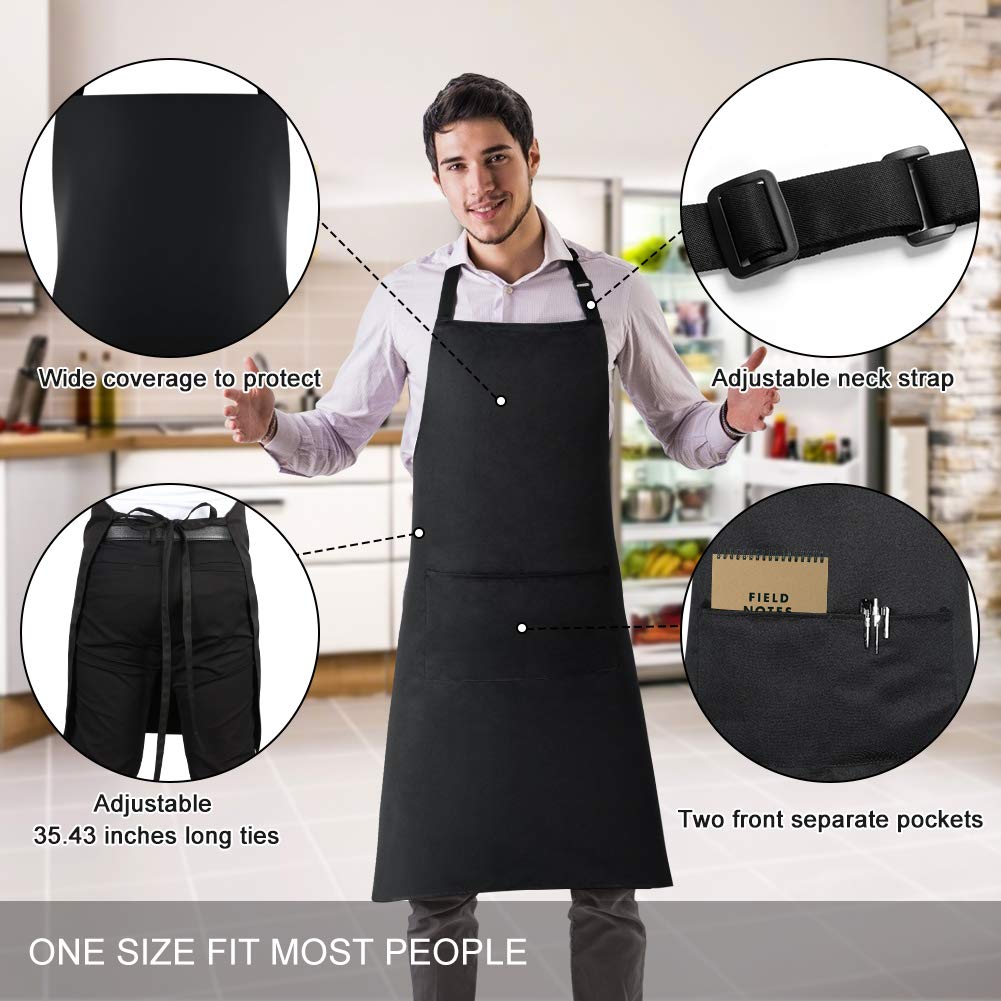 Jubatus 1 Pack Bib Aprons With 2 Pockets Cooking Chef Kitchen Apron For Women Men, Black