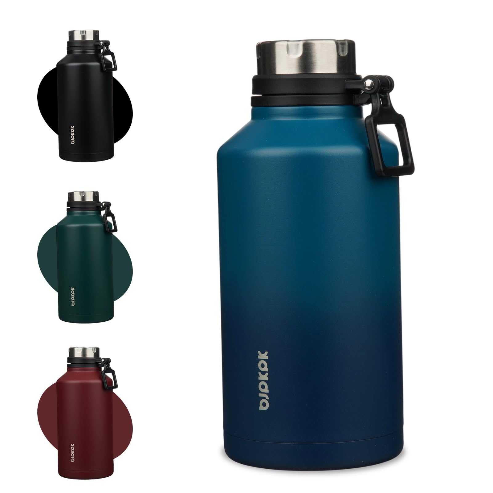 BJPKPK 64oz Insulated Water Bottle with Handle Half Gallon Stainless Steel Travel Thermal Flask Reusable Large Water Bottle,Sea