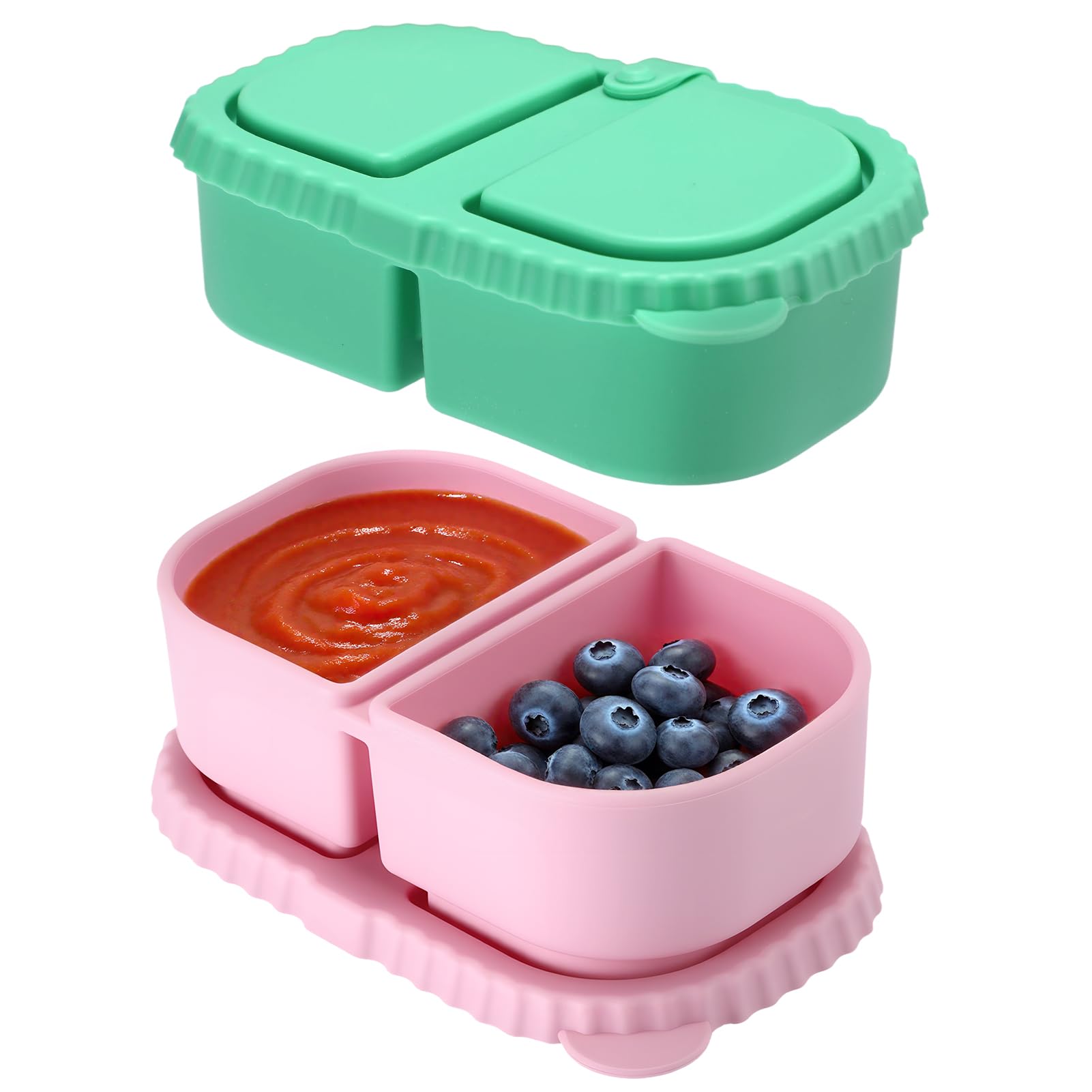 Alphatool Reusable Silicone Snack Containers, 8.5 Oz, 2 Compartments, 2Pcs
