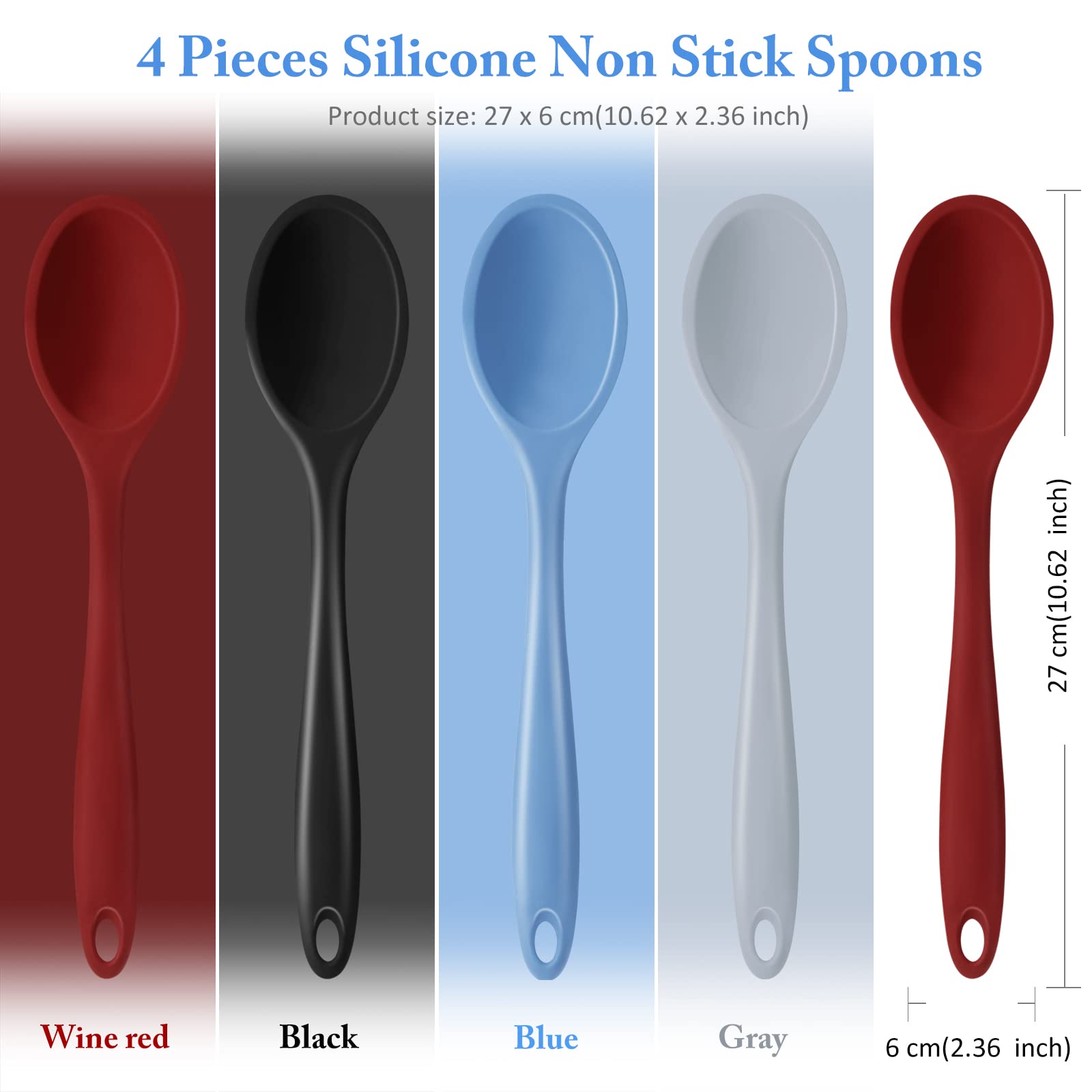 Shappy 4 Pieces Silicone Mixing Spoon For Cooking Heat Resistant, Large Silicone Basting Utensil Non Stick Serving Spoon For Mix