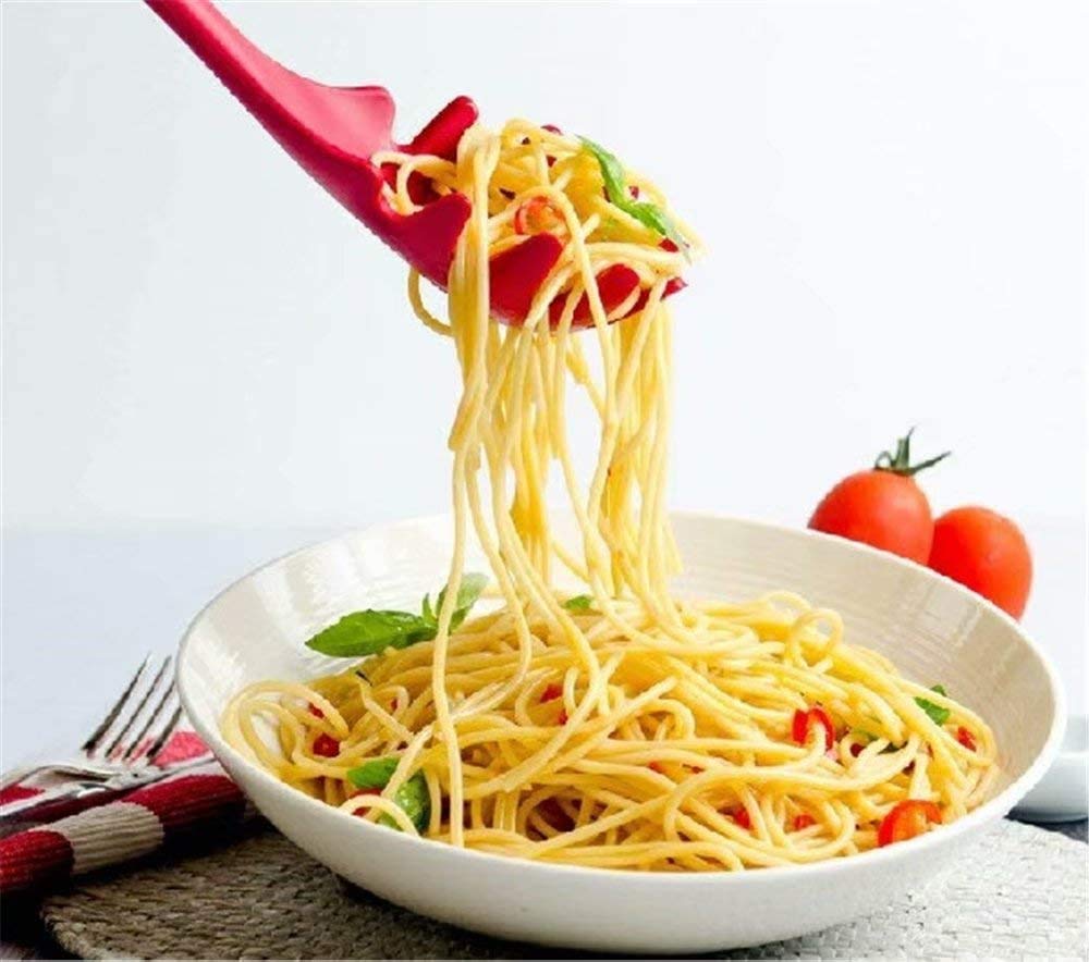 Silicone Pasta Fork,11Inch Spaghetti Spoon Pasta Fork,High Heat Resistant To 480F, Hygienic One Piece Design, Spaghetti Strainer