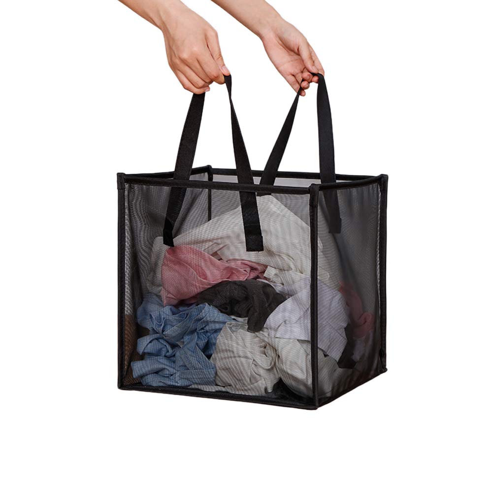 Laundry Hamper Bag With Handles,Portable &Collapsible Dirty Clothes Mesh Basket Foldable For Washing Storage, Kids Room,Dorm Or