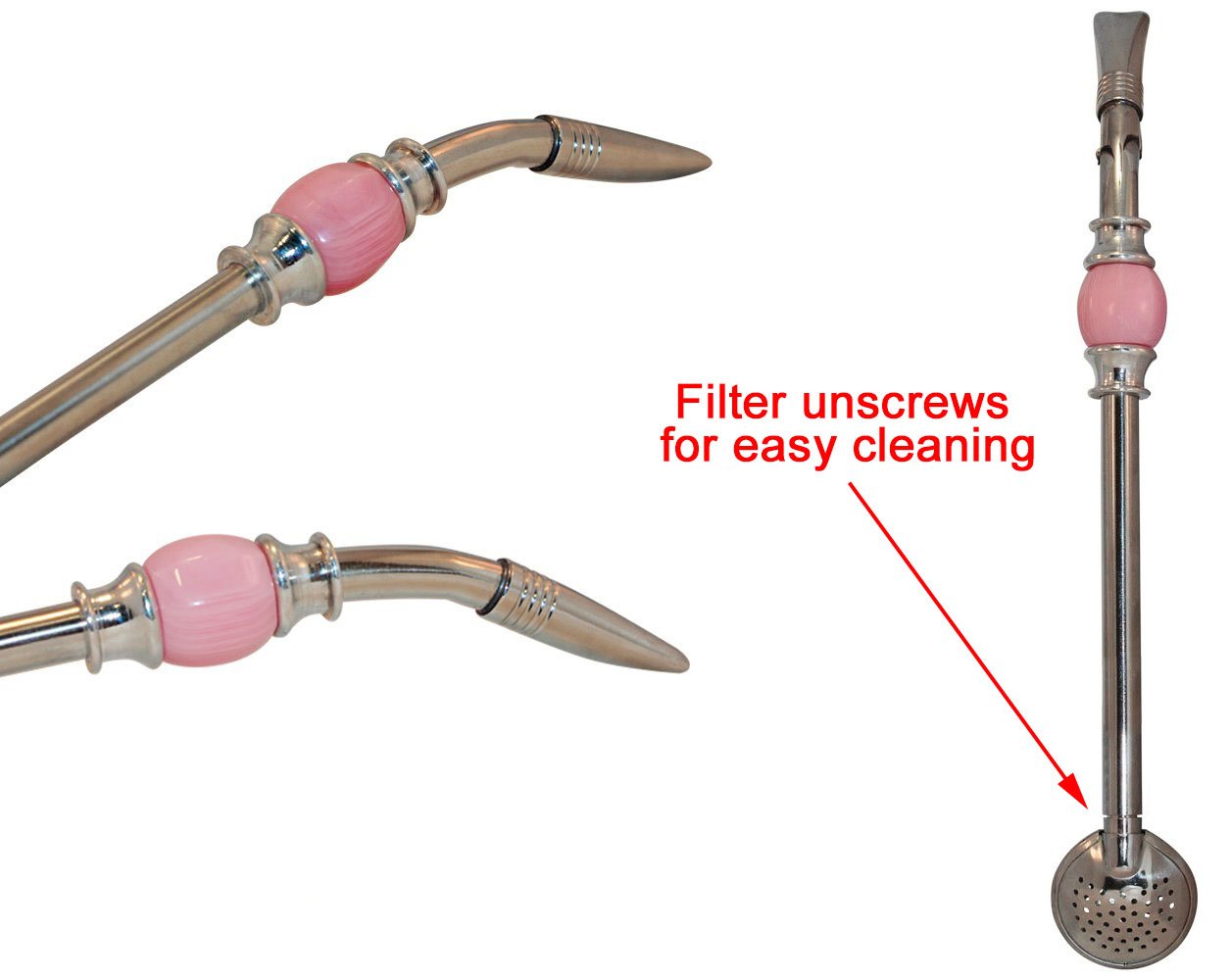 Rechere Stainless Steel Yerba Mate Tea Bombilla Gourd Drinking Straw Filter Silver (Pink)