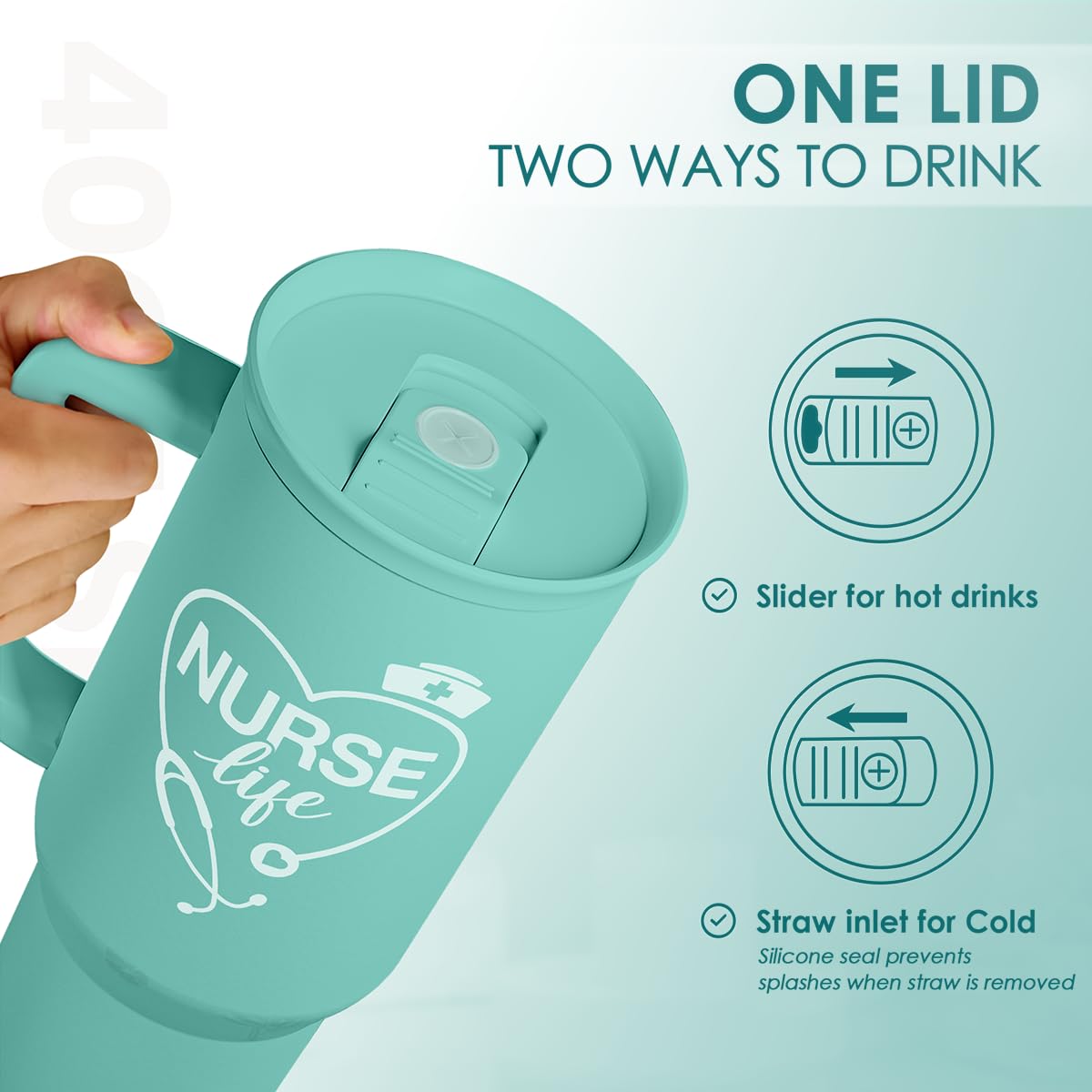 Nurse Gift Tumbler 40oz with Handle and Straw - Nutrition Facts Insulated Stainless Steel Travel Coffee Mug for Nursing Friends