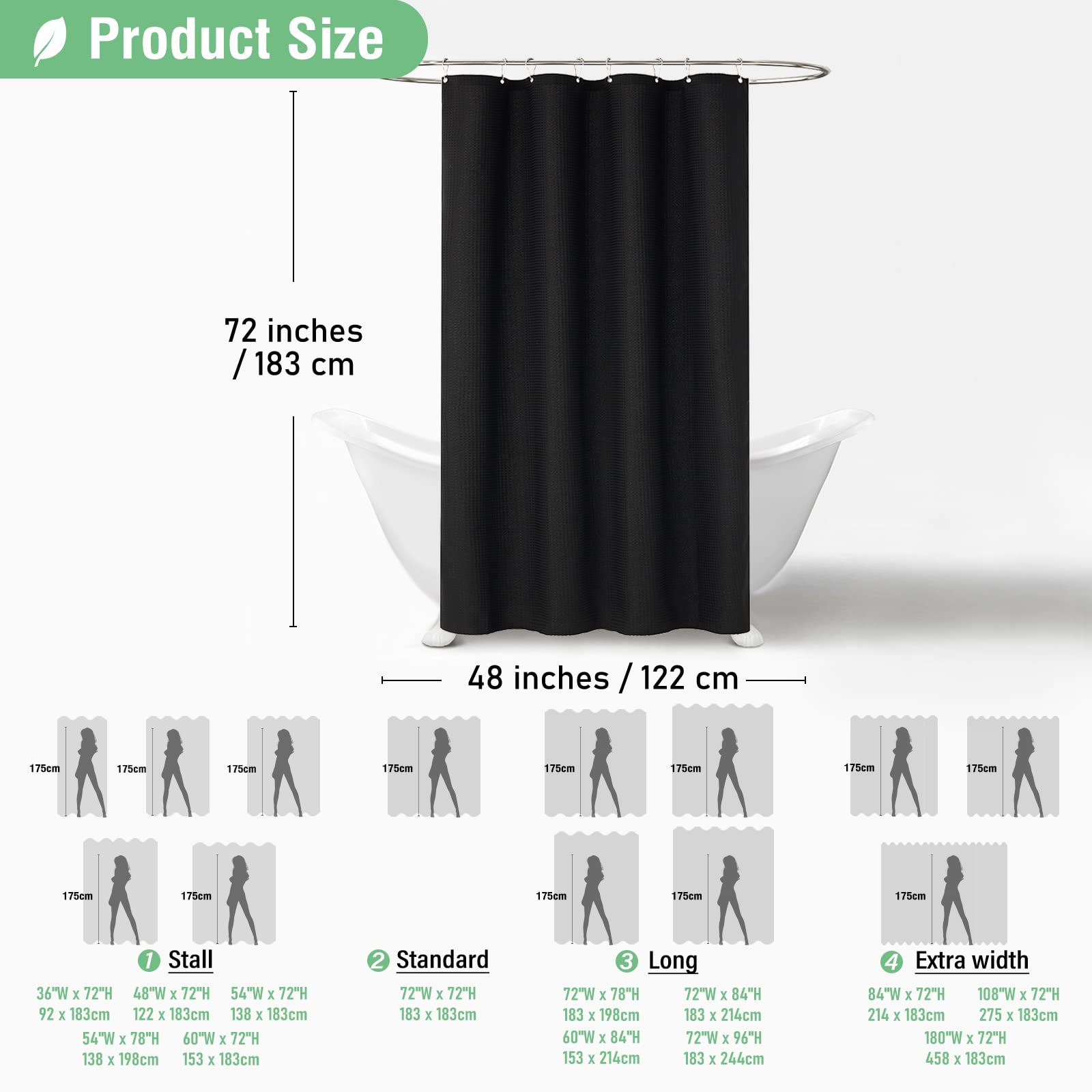 Dynamene Stall Fabric Shower Curtain - 48 Inch Wide Waffle Weave Weighted Thick Cloth Shower Curtains For Bathroom, Neutral Heav