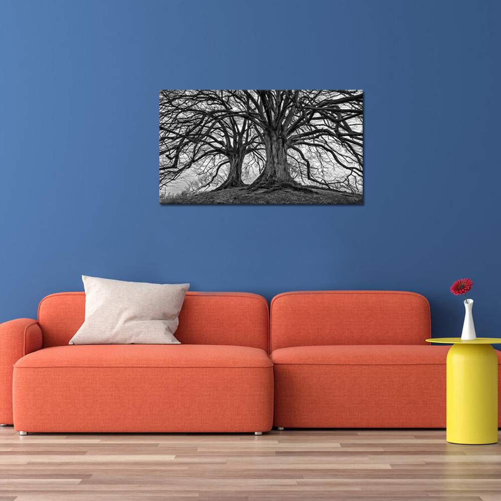 Visual Art Decor Large Black And White Trees Canvas Wall Art Winter Oak Trees Branches Picture Nature Scenery Giclee Prints Fram