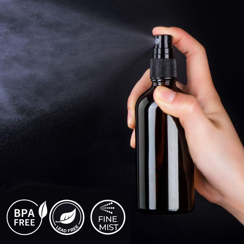Hydior Amber Glass Spray Bottles for Essential Oils  4oz Empty Small Fine Mist Spray Bottle 2 Pack