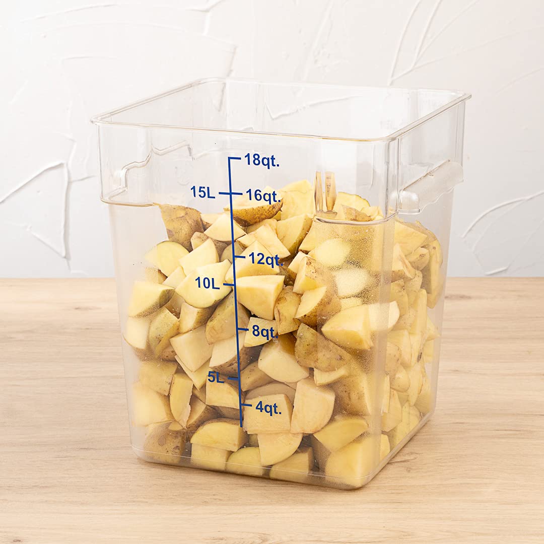 Restaurantware Met Lux 18 Quart Brine Bucket, 1 Square Marinating Container - With Volume Markers, Built-In Handles, Clear & Blu