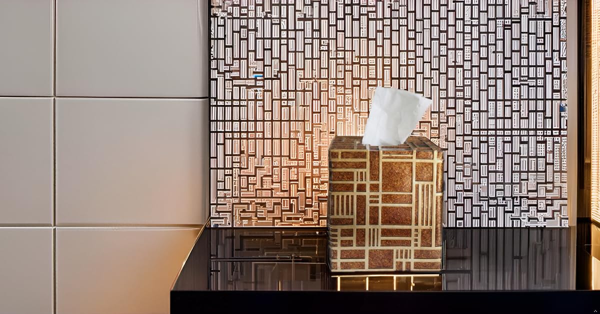 Hymmah Modern Square Tissue Box Cover Holder Bathroom Accessories Decor Unique Design Tissue Box Cover for Bathroom Vanity Counter Tops Also Great for Bedrooms and Living Rooms