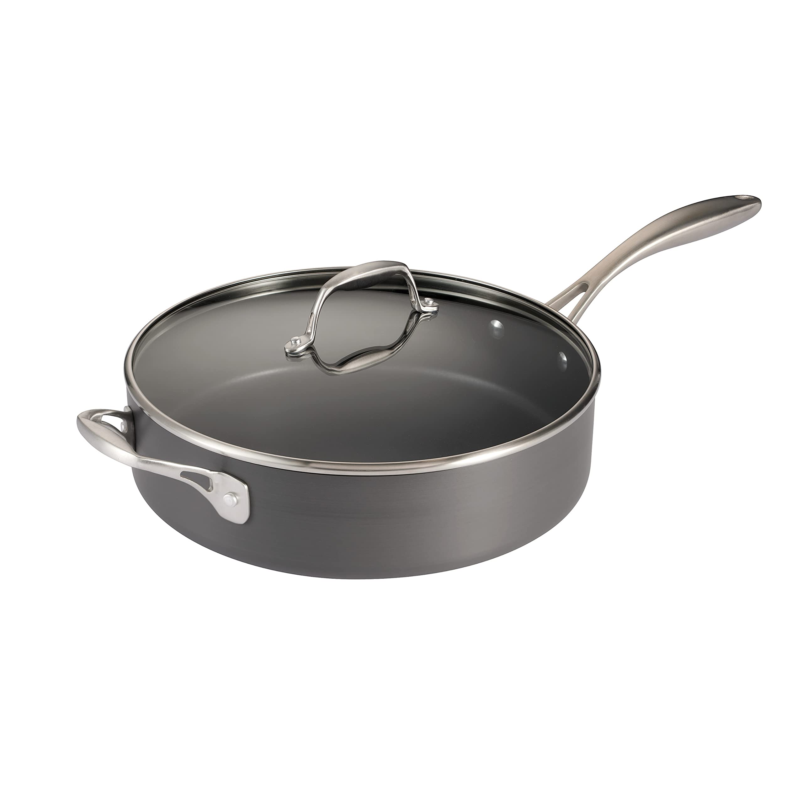 Tramontina Hard Anodized Non Stick 5.5-Quart Saute Pan with Glass Lid, Cooking Pan with Reinforced Nonstick Coating, Oven Safe