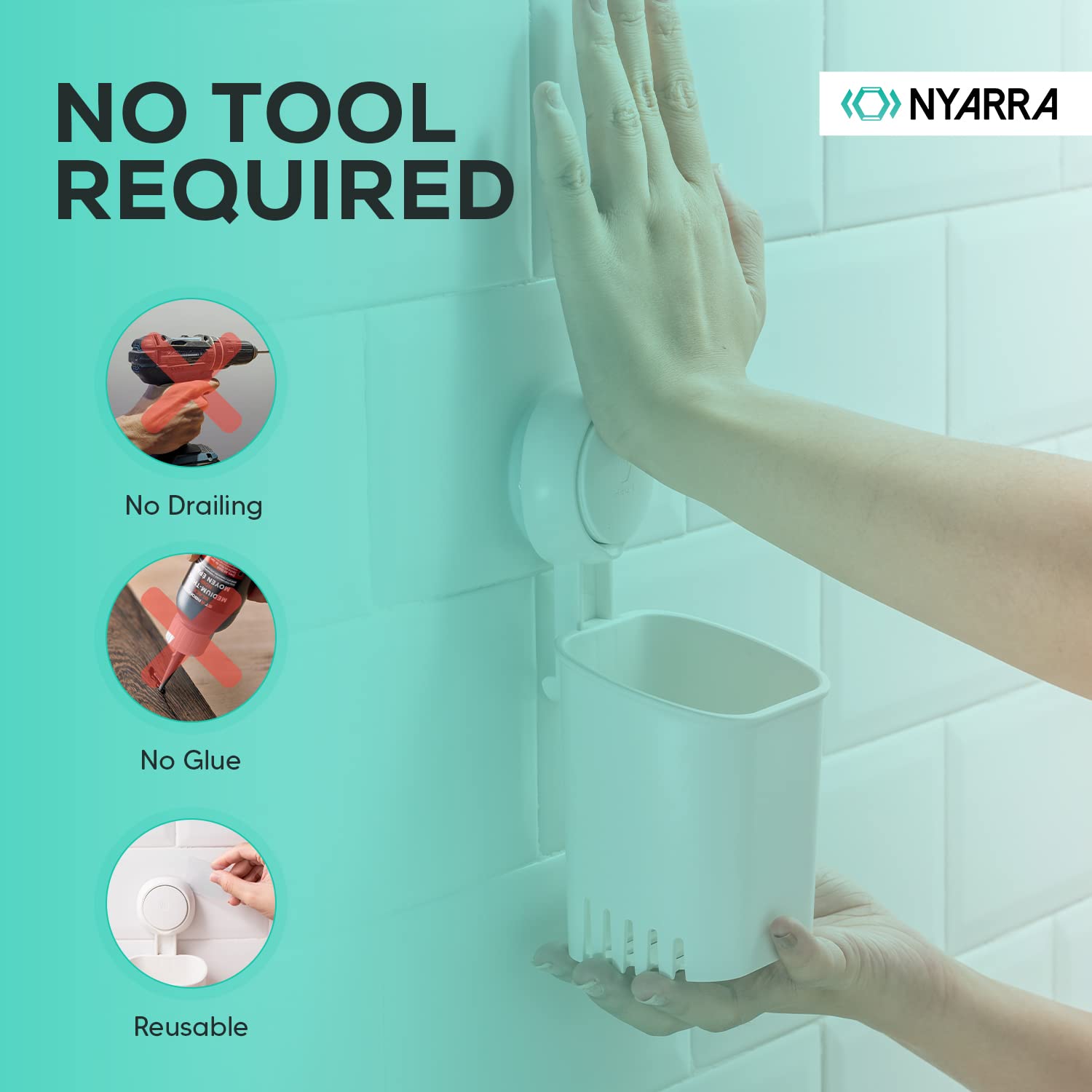 Nyarra Toothbrush Holder For Bathroom, Easy One Push Wall Mount With Powerful Vacuum Suction Cup, Multifunctional Organizer Whit