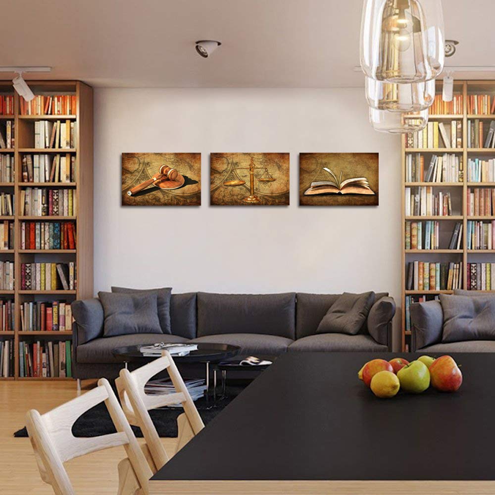 Homeoart Scales Of Justice Lawyer Office Decor Painting Judge Gifts Framed Canvas Prints Ready To Hang 16X24X3Pieces