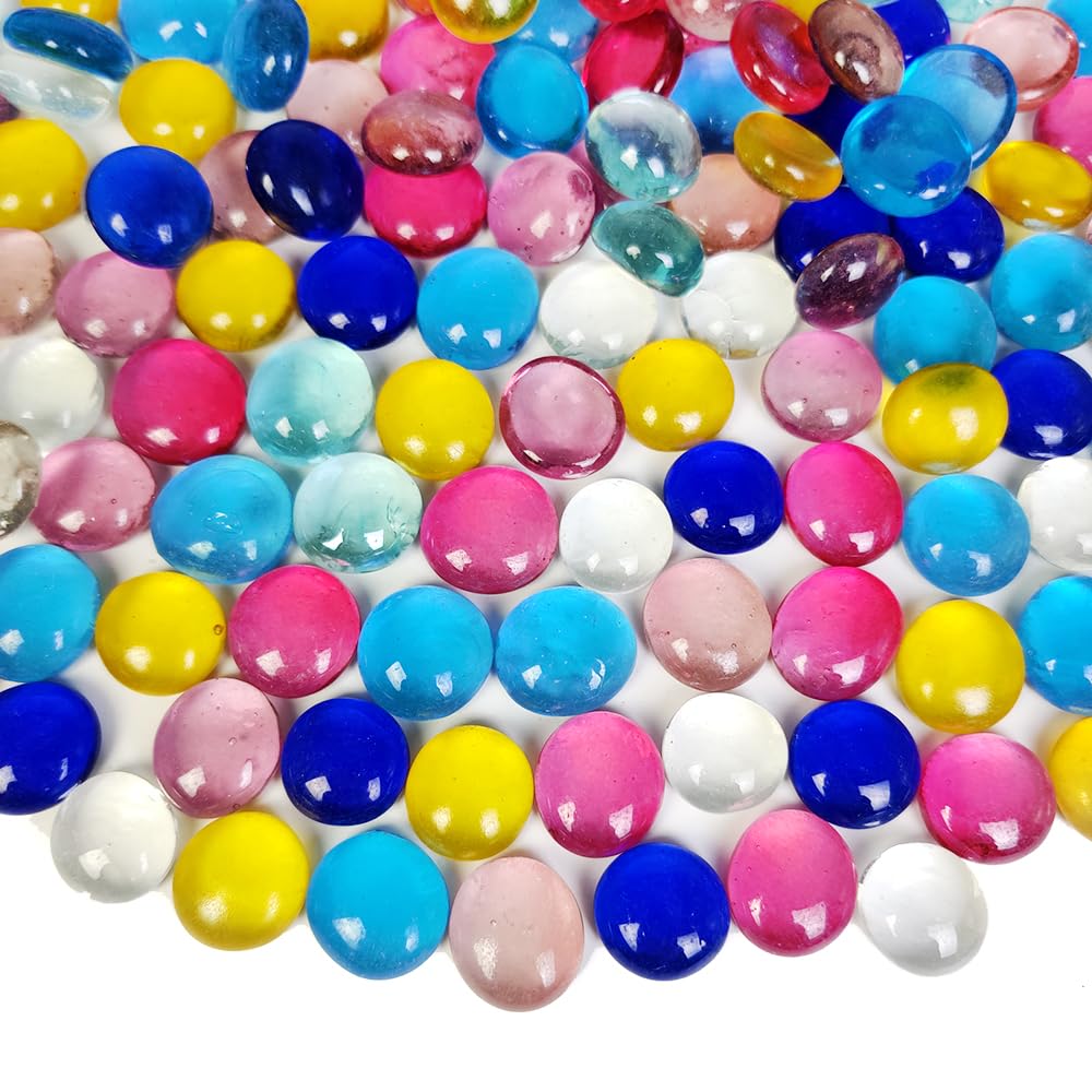 HappyFiller Spring Easter 7 Colored Glass Gems Flat Marbles for Vase Fillers,Candle Holder Decorative Beads,Party Holiday Event 