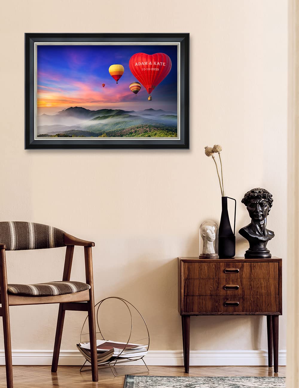 Ipic - Romance On High Personalized Framed Wall Art With Names And Date On, Giclee Prints Framed With Solid Wood, Custom Memoria