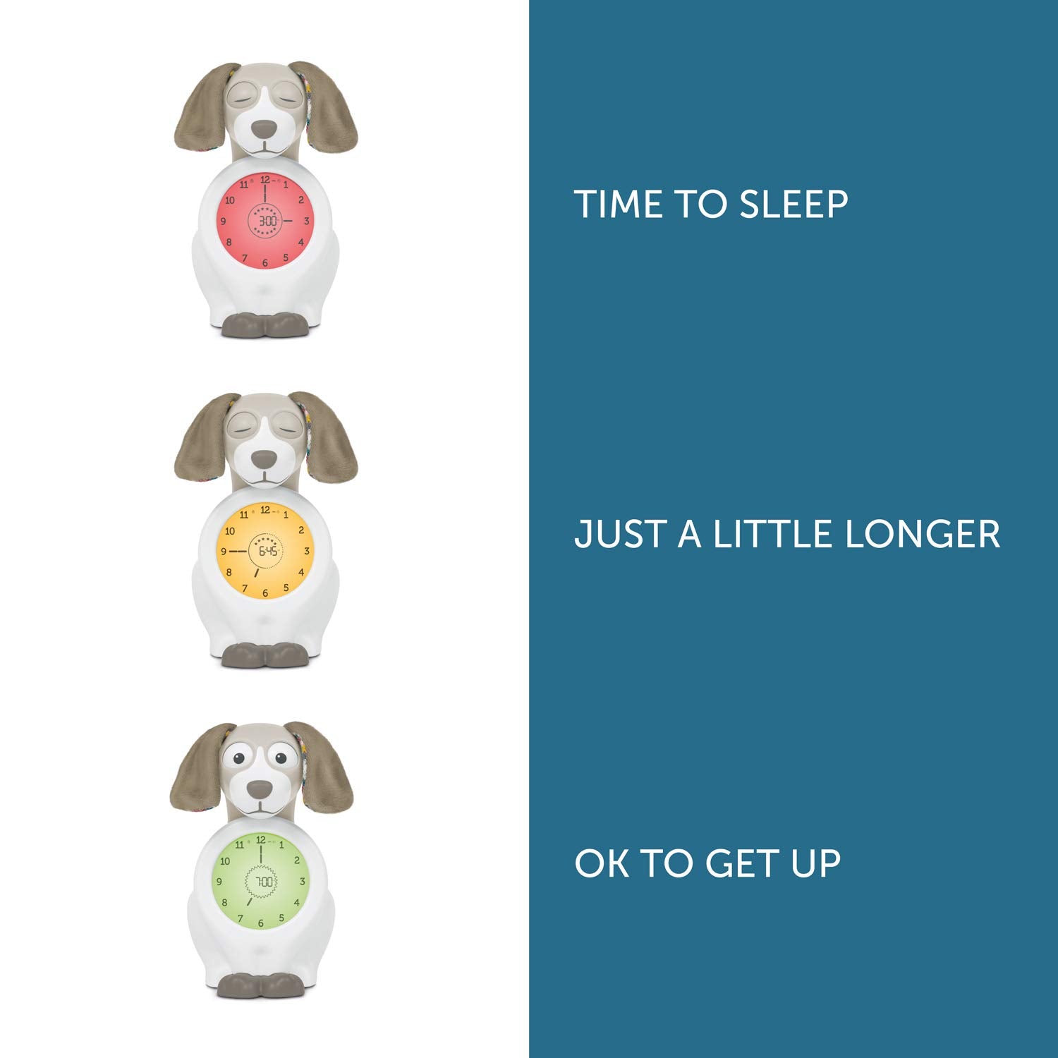 Zazu Davy The Dog - Sleep Trainer Clock & Nightlight for Kids - Light Up Alarm Clock  Helps Teach Your Child When to Wake up - Taupe