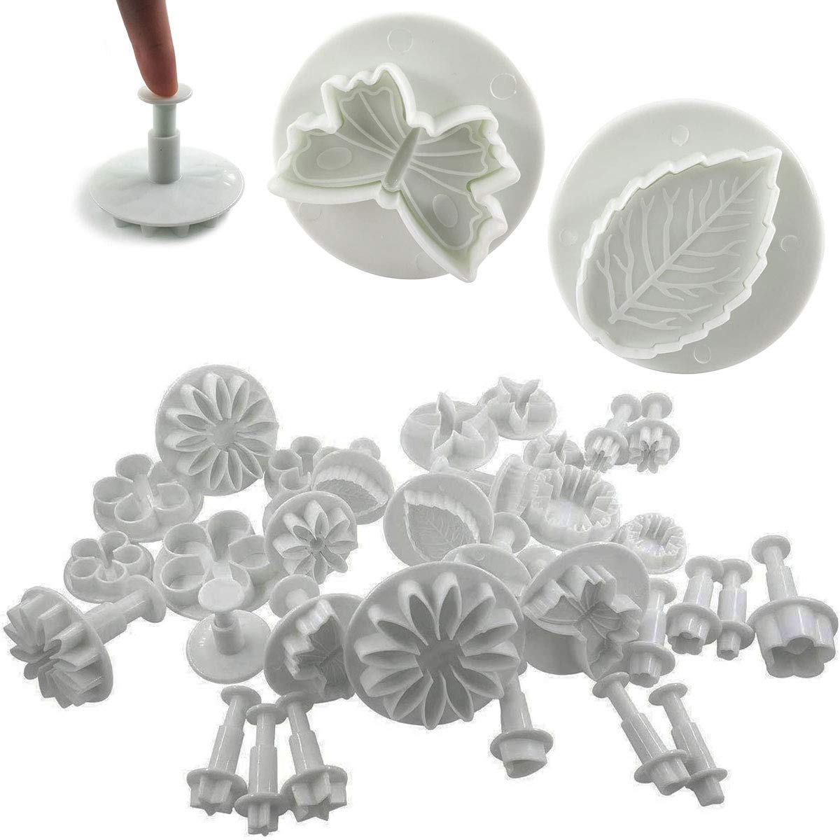 Daycount 33 Pcs Fondant Cutters Tools, Fondant Cake Cutter Mould, Ejector Stamp Modeling Cookie Plunger Cutter Sugarcraft Flower