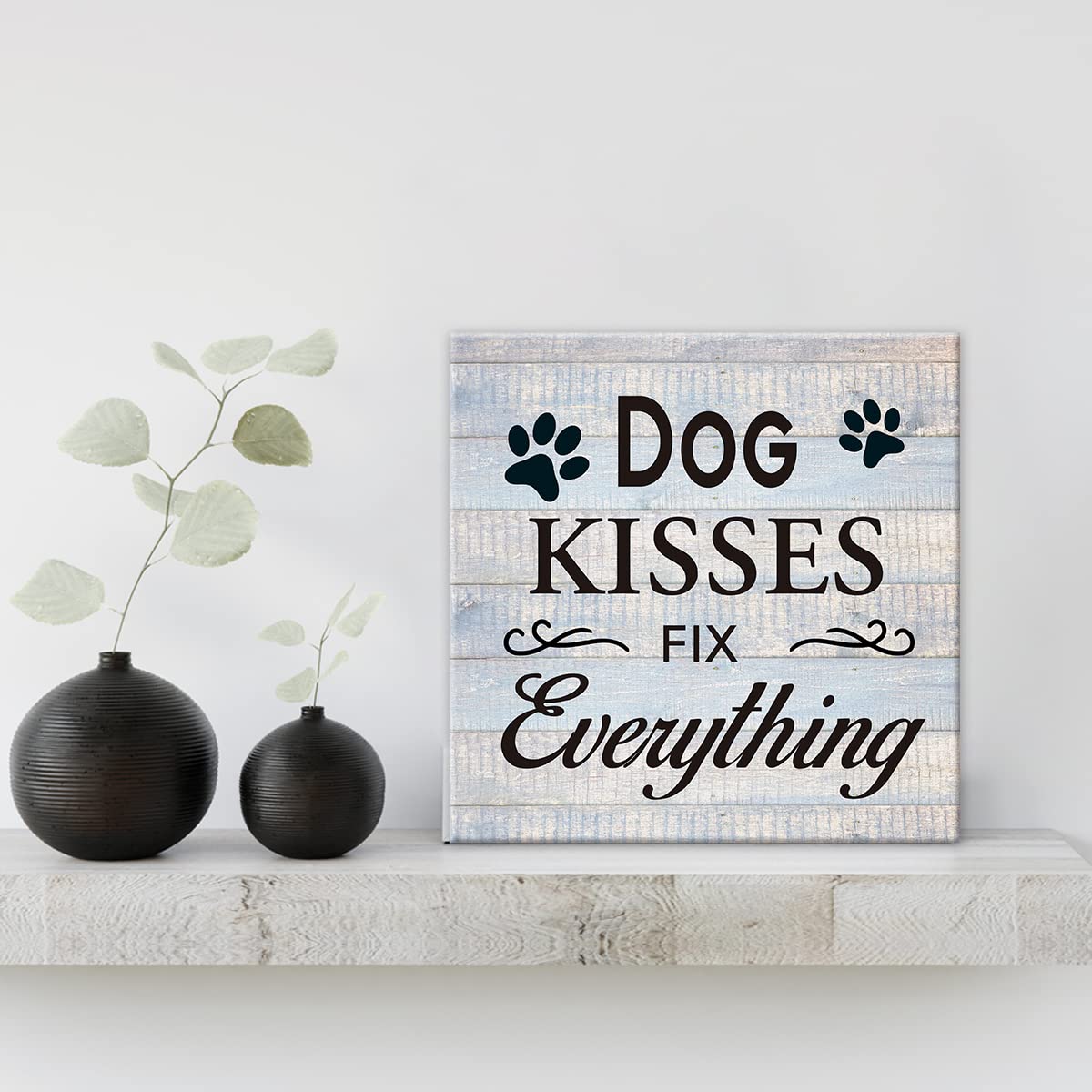 Funny Farmhouse Canvas Print Wall Art Decor Dog Kisses Fix Everything Sign Painting Plaque Rustic Home Decoration (8 X 8 Inch, F