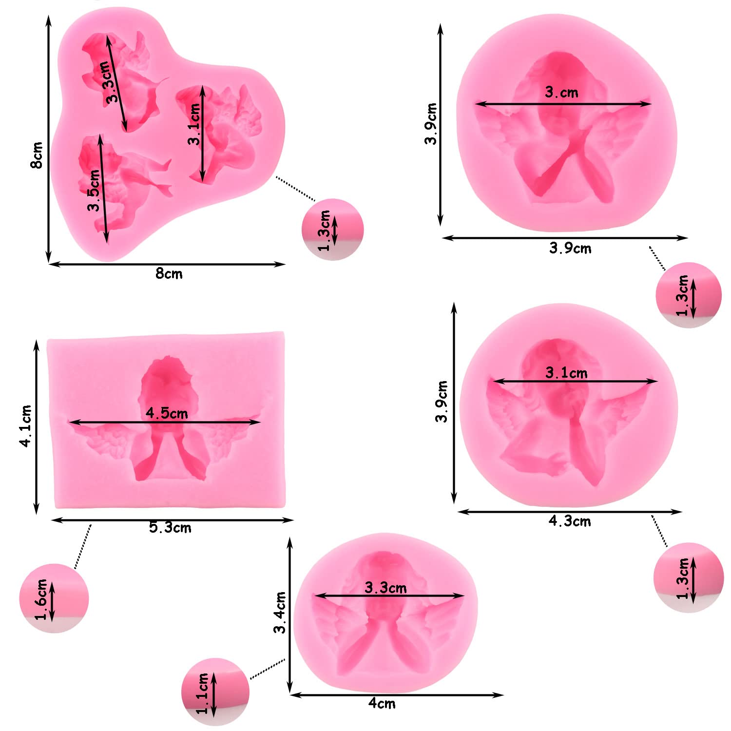 Zixiang Angel Baby Silicone Fondant Molds For Cake Decoration Cupcake Topper Candy Polymer Clay Chocolate Gum Paste Set Of 5