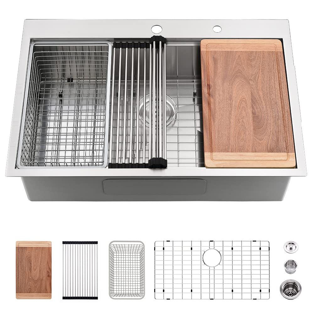 33 Inch Drop In Kitchen Sink Workstation-Vasoyo 33X22 Kitchen Sink Stainless Steel Drop In Topmount Kitchen Sink 16 Gauge 10 Inc