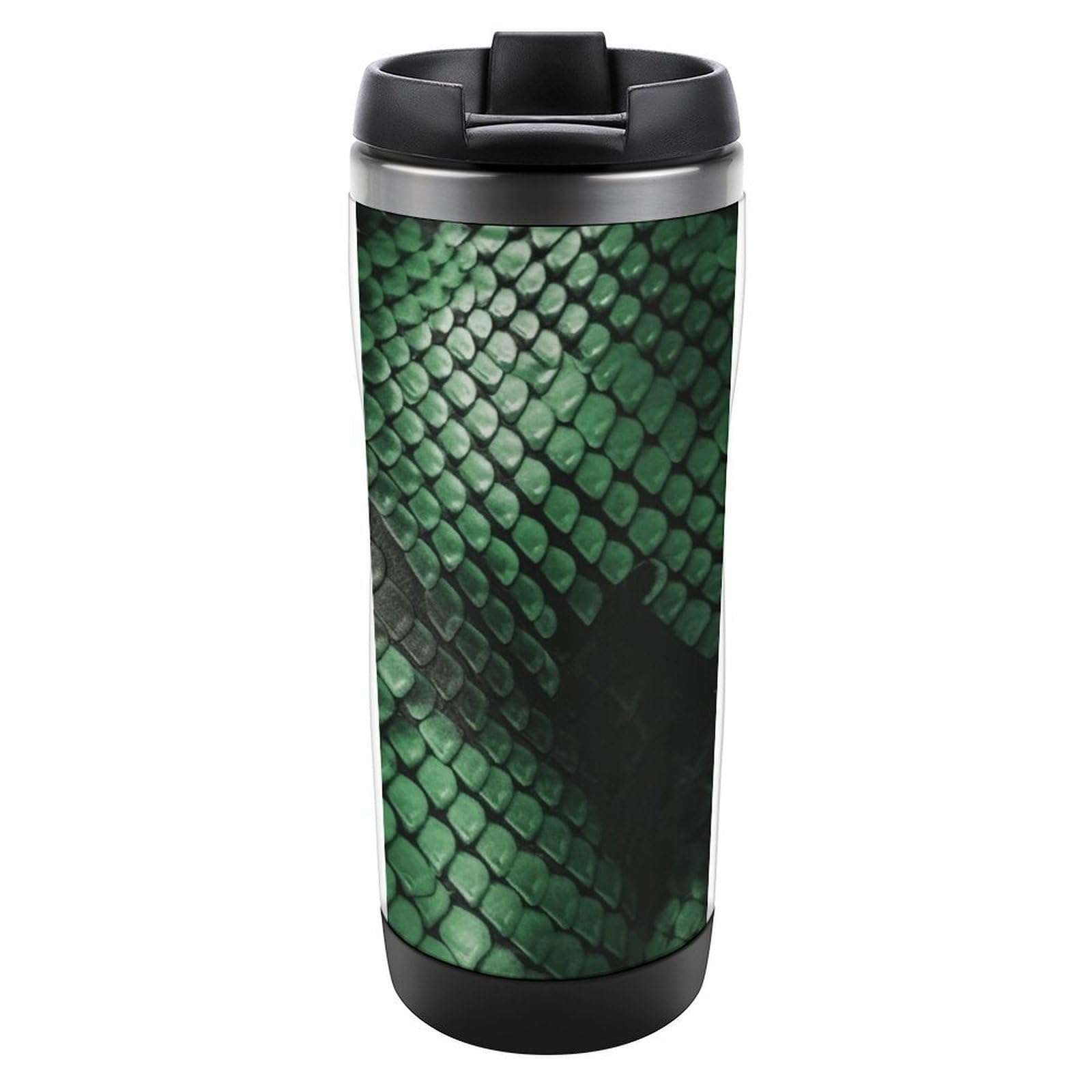 VstaDank Green Snakeskin Travel Mug Stainless Steel Water Bottle Fits in Car Cup Holder Double Wall Travel Coffee Mug Metal Vacu