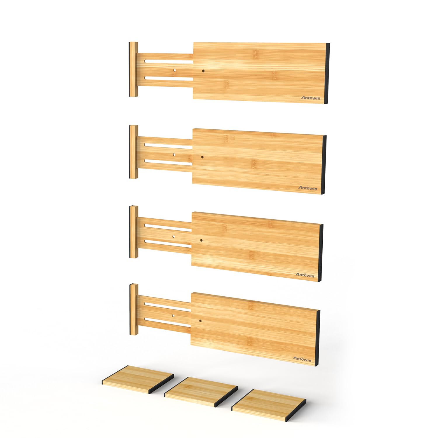 ANTOWIN 4 Pack Expandable Drawer Dividers, 4.7'' High, Extend from 12.2'' to 17.7'', Dresser Drawer Organizers, Bamboo Separator
