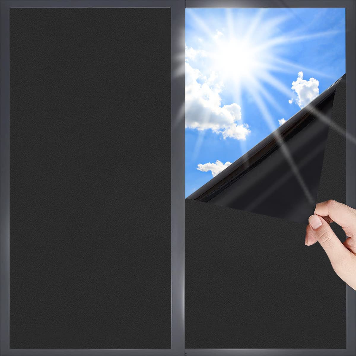 DUOFIRE Blackout Window Film Completely Light Blocking Privacy Window Film Room Darkening Frosted Tint Film for Day Sleep, Non A