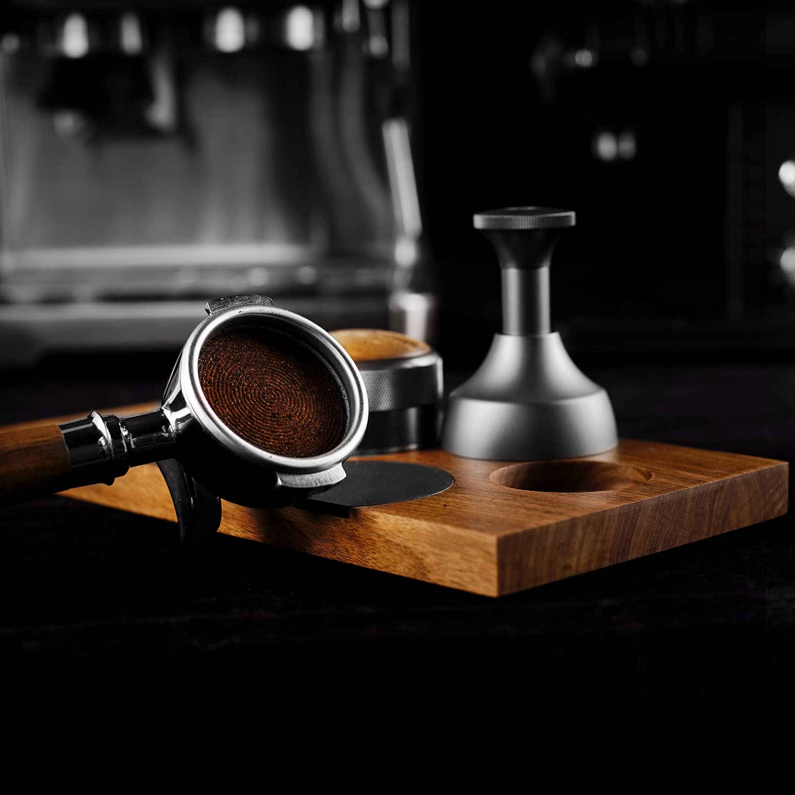 Espresso Tamping Station, Portafilter Tamping Holder Walnut Coffee Filter Coffee Tamping Stand With Foods Grade Tamping Mat For