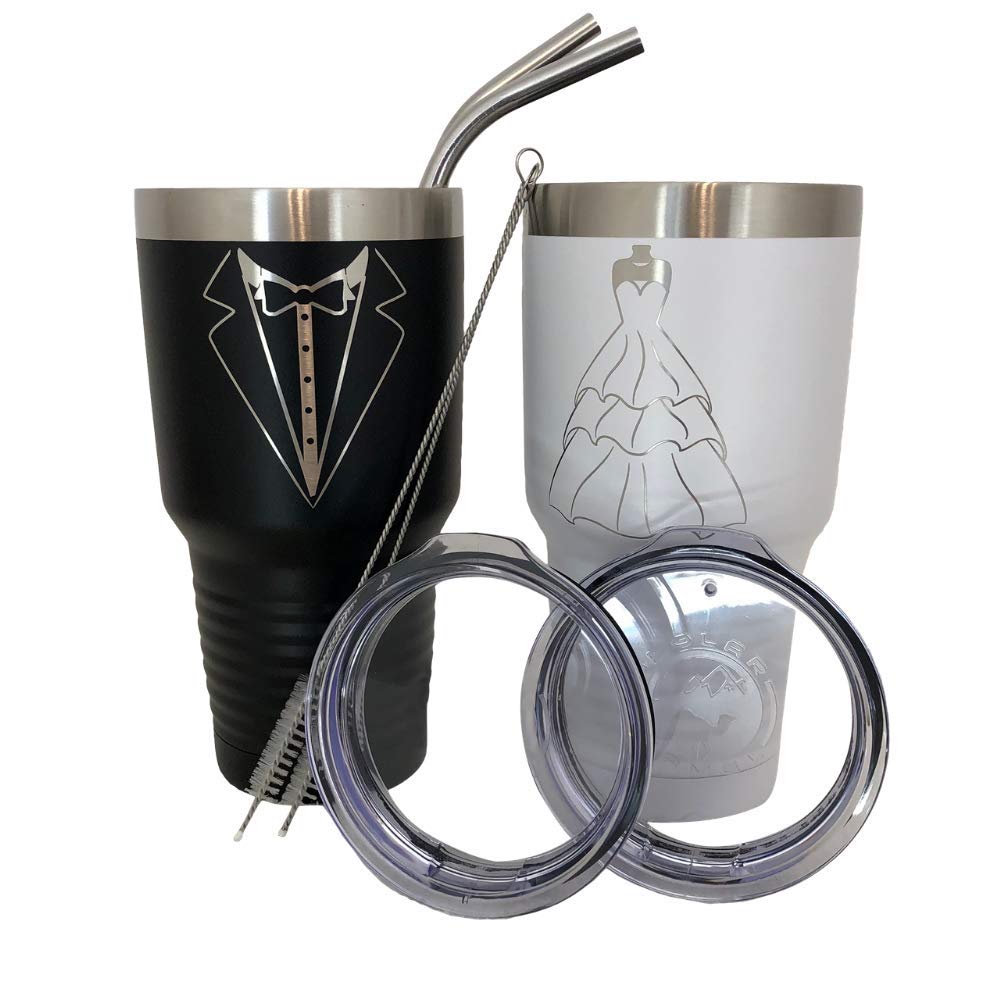 Bride-Groom-Mr-Mrs- Tumbler Mug-Cup-Black/White 30 Oz. Polar Camel Tumbler Mugs-Cups Includes Two Stainless Steel Straws, Straw