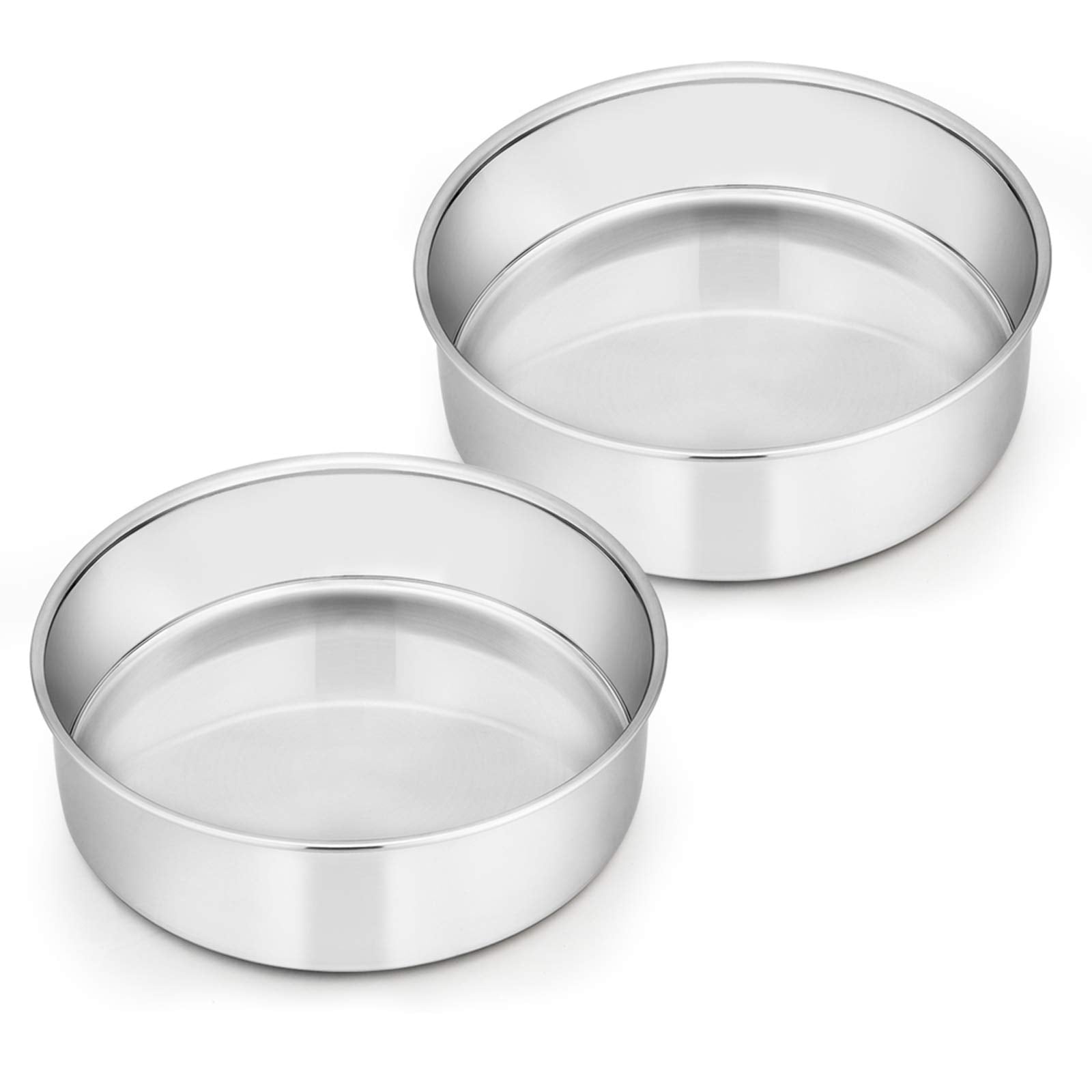 E-Far 6 Inch Cake Pan Set Of 2, Stainless Steel Round Smash Cake Baking Pans, Non-Toxic & Healthy, Mirror Finish & Dishwasher Sa