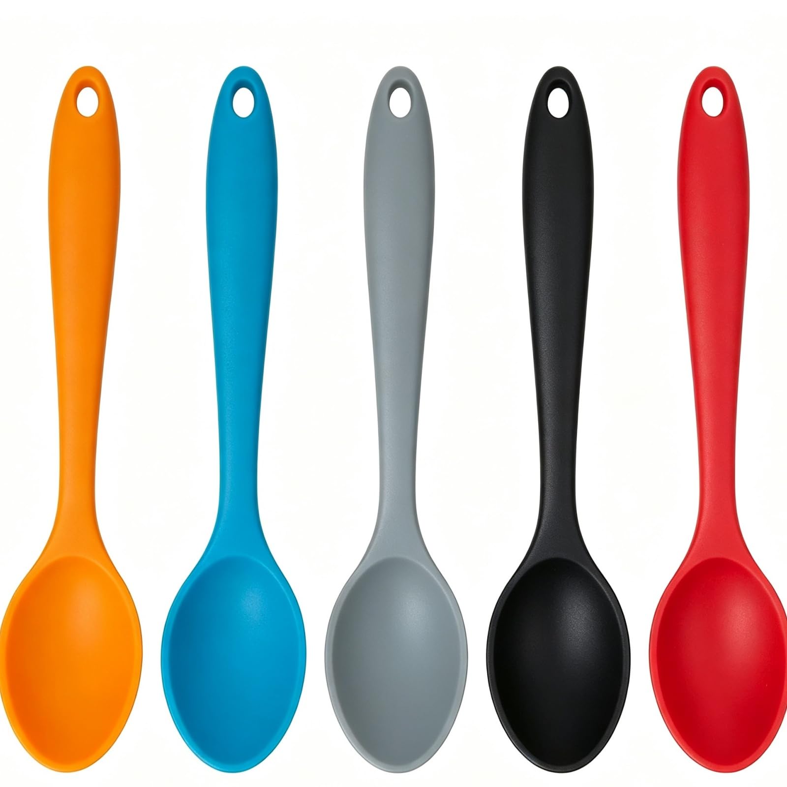 5 Pieces Silicone Cooking Spoons 10.6 Inch Heat Resistant Kitchen Spoons for Mixing, Serving and Stirring Upgrade Large Non Stic