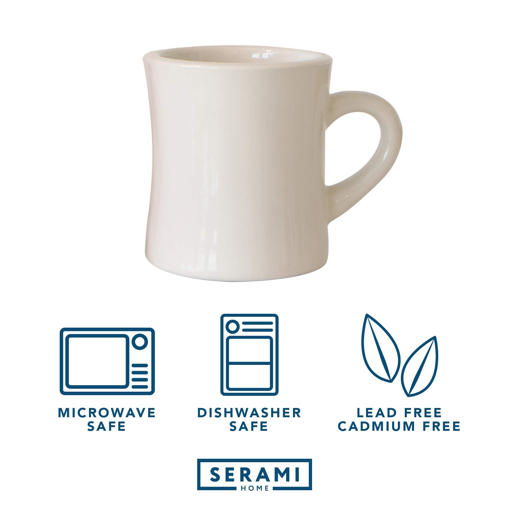Serami Original 11oz Cream Diner Coffee Mug Set - Ceramic Mugs Great for Kitchen Set, Travel, and Hot Tea, Retro Waffle House Fa
