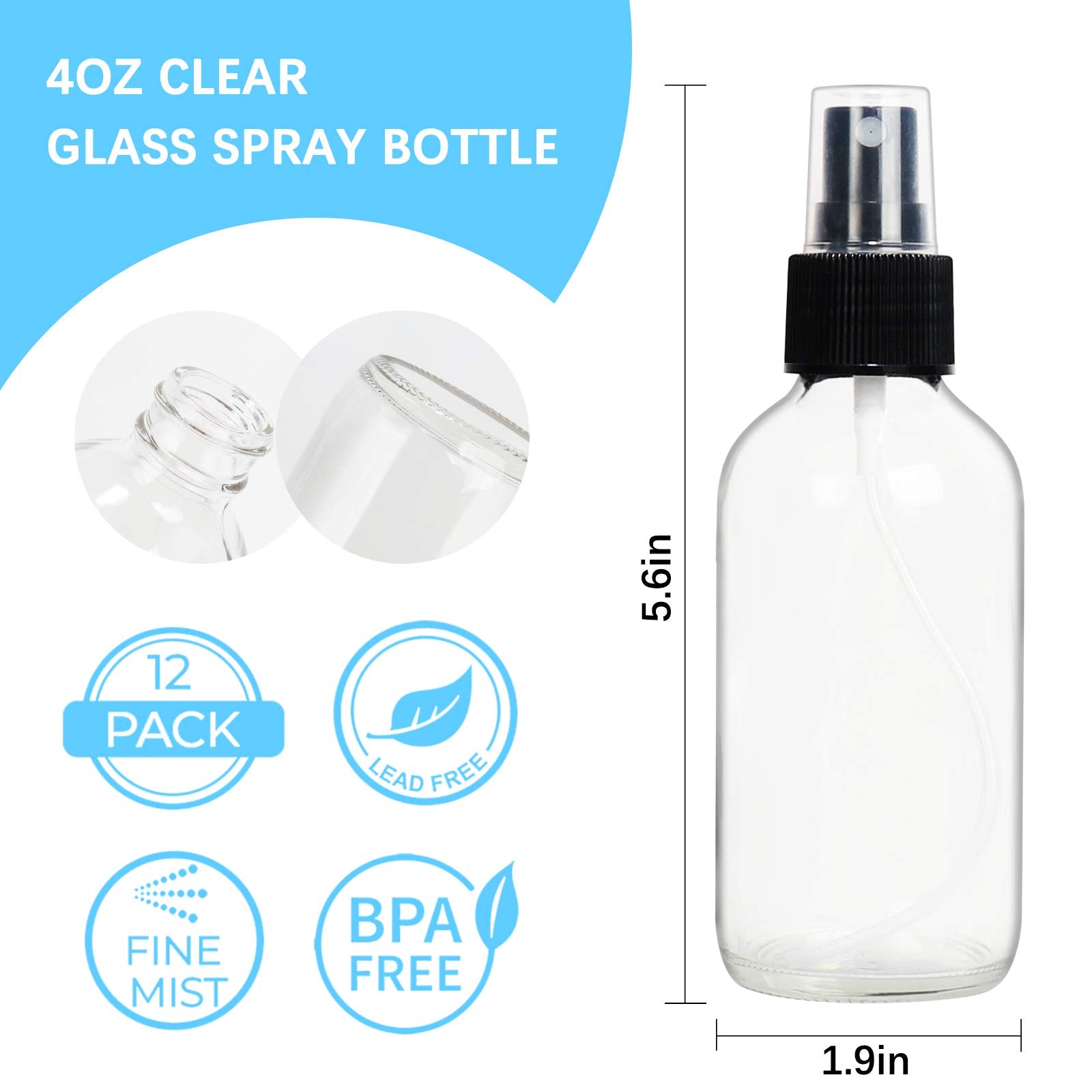 Starside 12 Pack 120 Ml 4Oz Clear Glass Spray Bottles With Fine Mist Sprayer & Dust Cap For Essential Oils, Perfumes,Cleaning Pr
