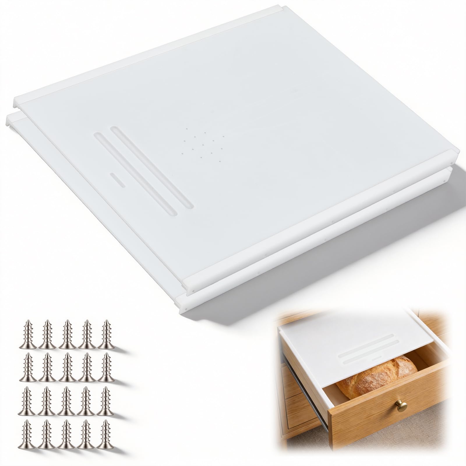 Geetery 2 Pack Bread Drawer Insert Kit, Trim to Fit Bread Storage Organizer for Kitchen Cabinet Drawers, Hdpe Drawer Cover with 