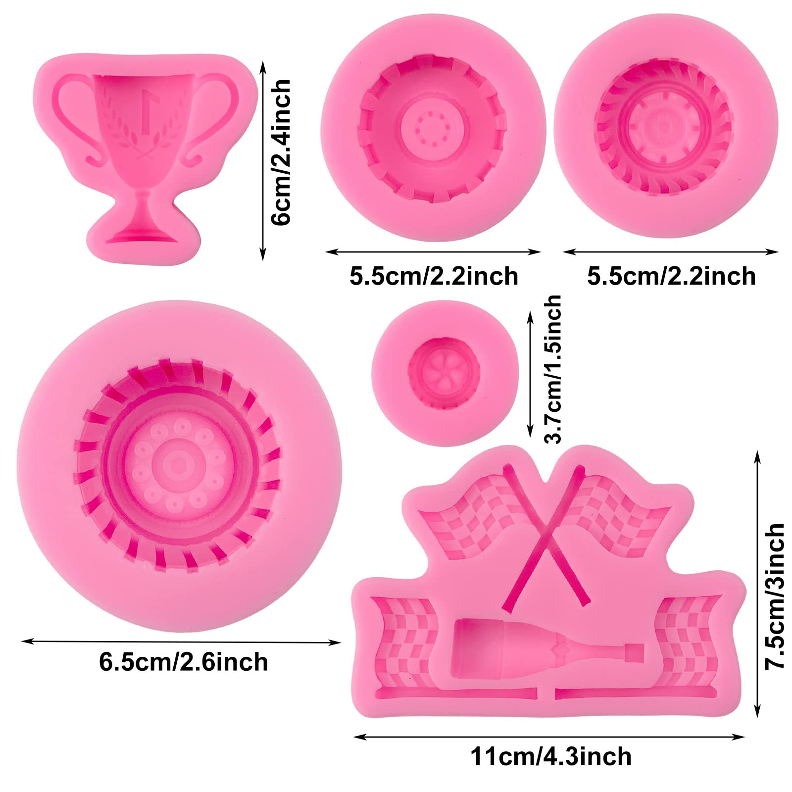 Race Car Silicone Molds, 3D Round Tire Fondant Mold, Truck Wheel Shape Silicone Mold, Racing Car Chocolate Candy Mold Baking Mol