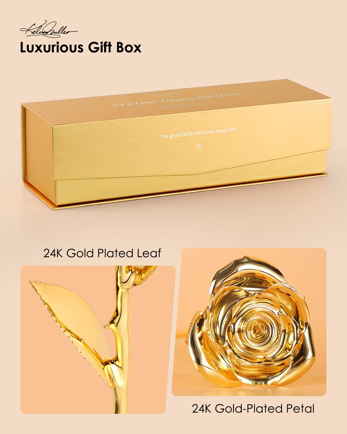 ECO SPACE 24K Gold Dipped Real Rose - Handpicked Real Rose Preserved in 24K Gold - Elegant, One-of-a-Kind Romantic Gift for Her