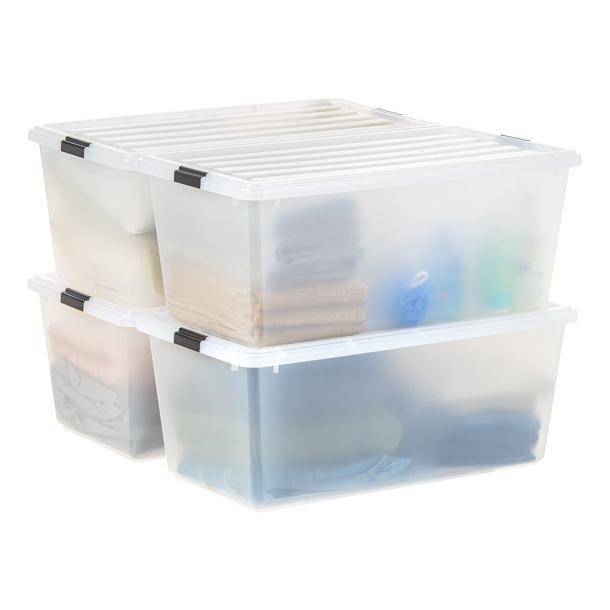 Iris Usa 91 Quart Stackable Plastic Storage Bins With Lids And Latching Buckles, 4 Pack, Containers With Lids, Durable Nestable